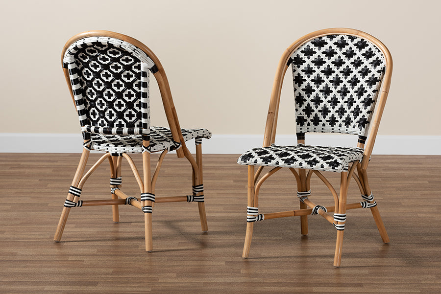 bali & pari Ambre Modern French Black and White Weaving Natural Rattan 2-Piece Bistro Chair Set