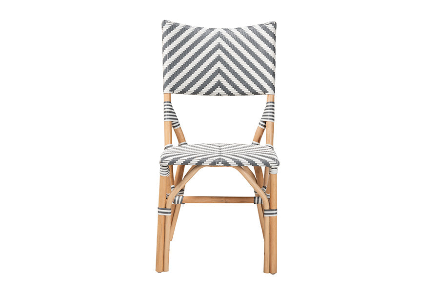 bali & pari Shai Modern French Grey and White Weaving and Natural Rattan Bistro Chair