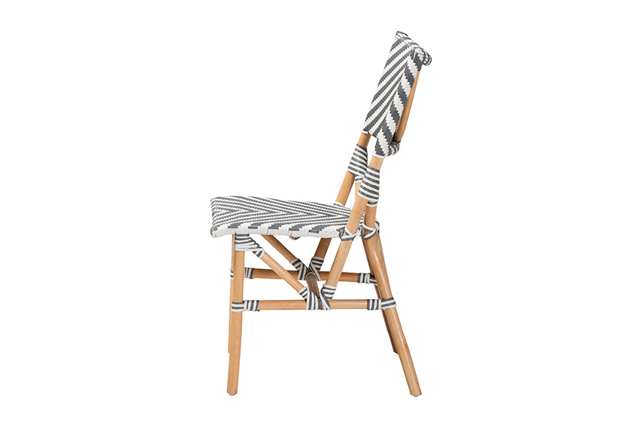 bali & pari Shai Modern French Grey and White Weaving and Natural Rattan Bistro Chair