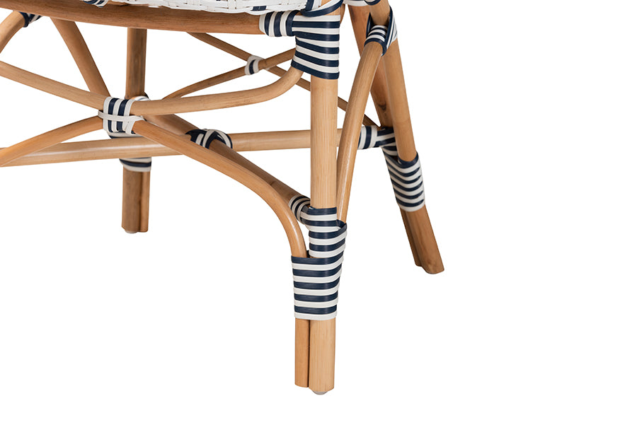 Bryson Modern French Blue and White Weaving and Natural Rattan Bistro Chair