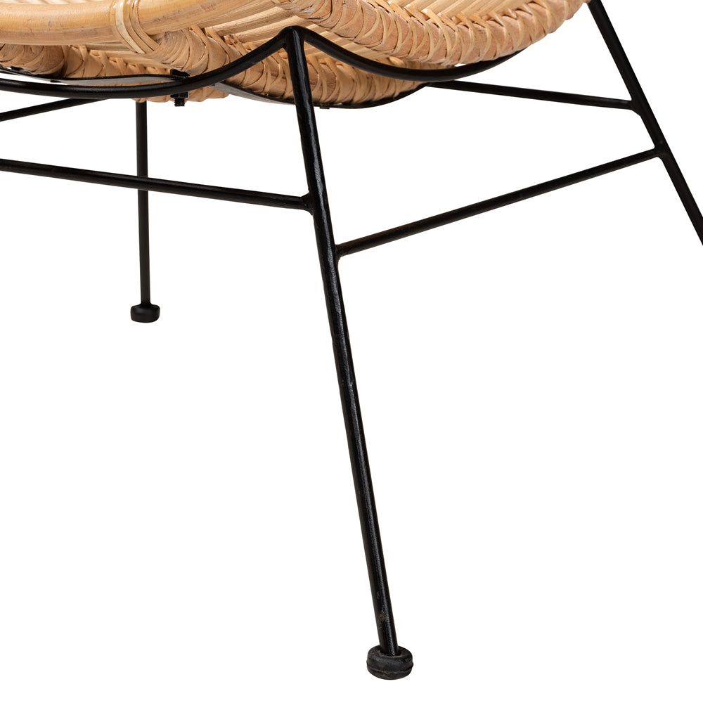 Colorado Modern Bohemian Natural Brown Rattan and Black Metal Accent Chair