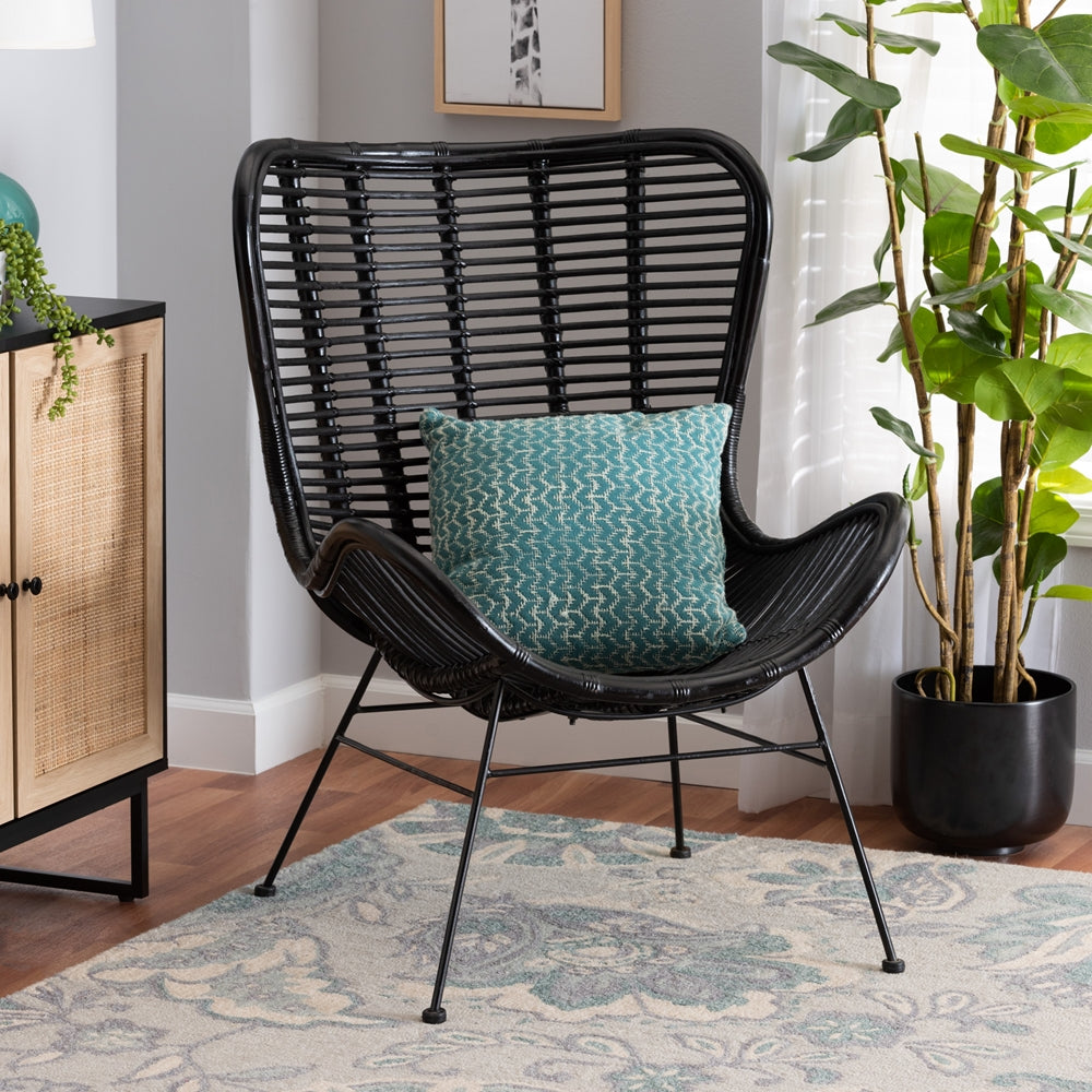 Colorado Modern Bohemian Black Rattan and Metal Accent Chair