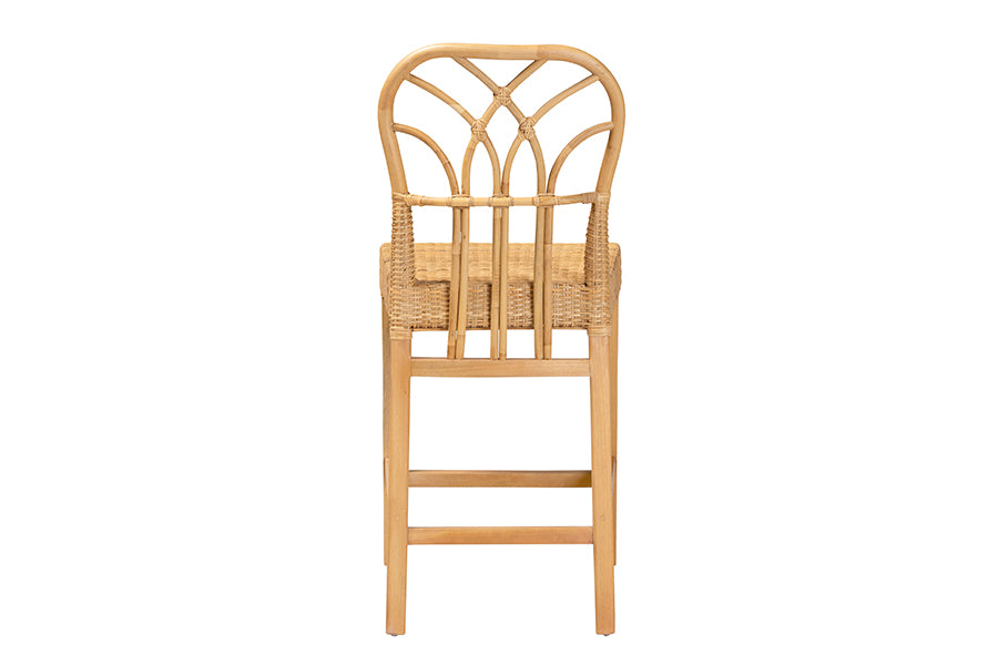bali & pari Monaco Modern Bohemian Natural Rattan and Mahogany Wood Counter Stool