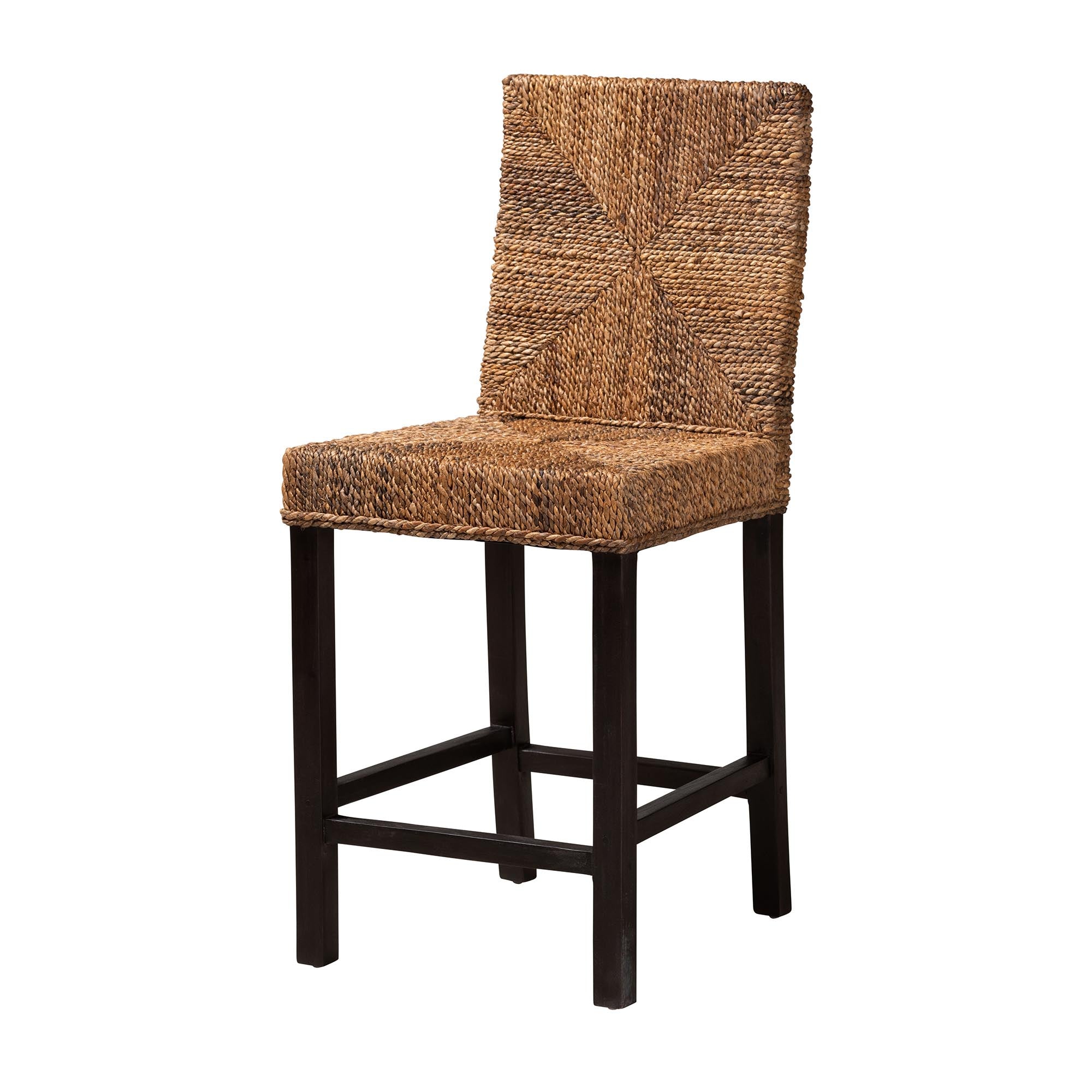 bali & pari Laymi Modern Bohemian Dark Brown Mahogany Wood and Seagrass Counter Stool