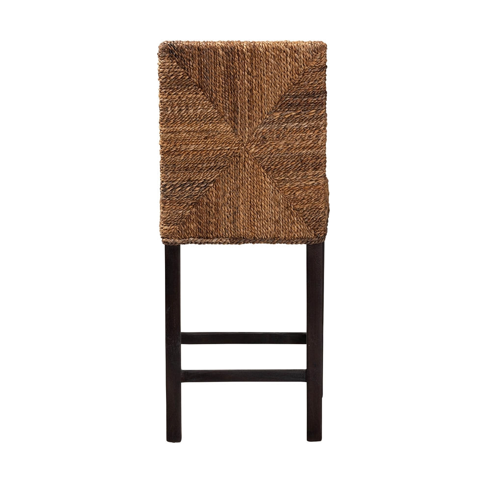 bali & pari Laymi Modern Bohemian Dark Brown Mahogany Wood and Seagrass Counter Stool