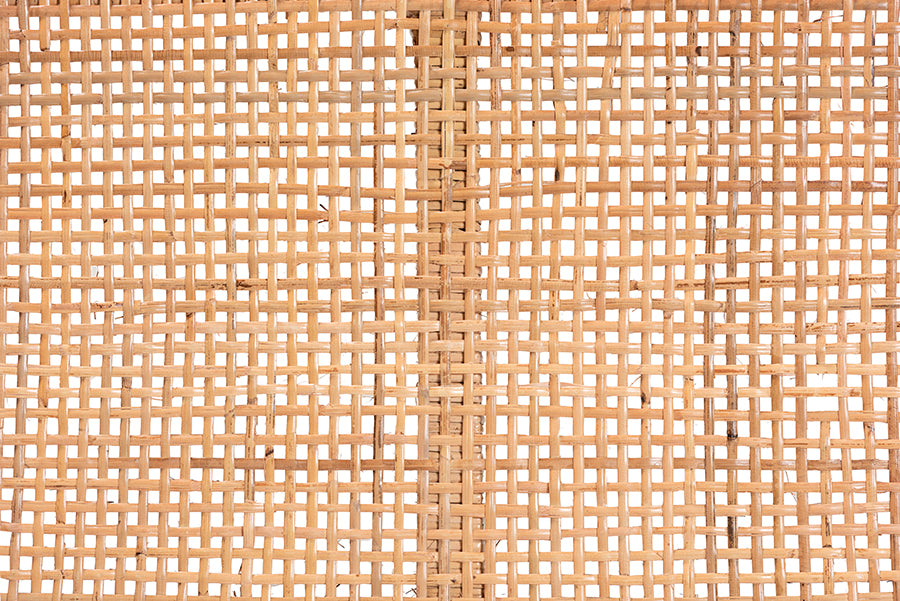 bali & pari Abelia Modern Bohemian Natural Rattan and Mahogany Wood Short Accent Bench