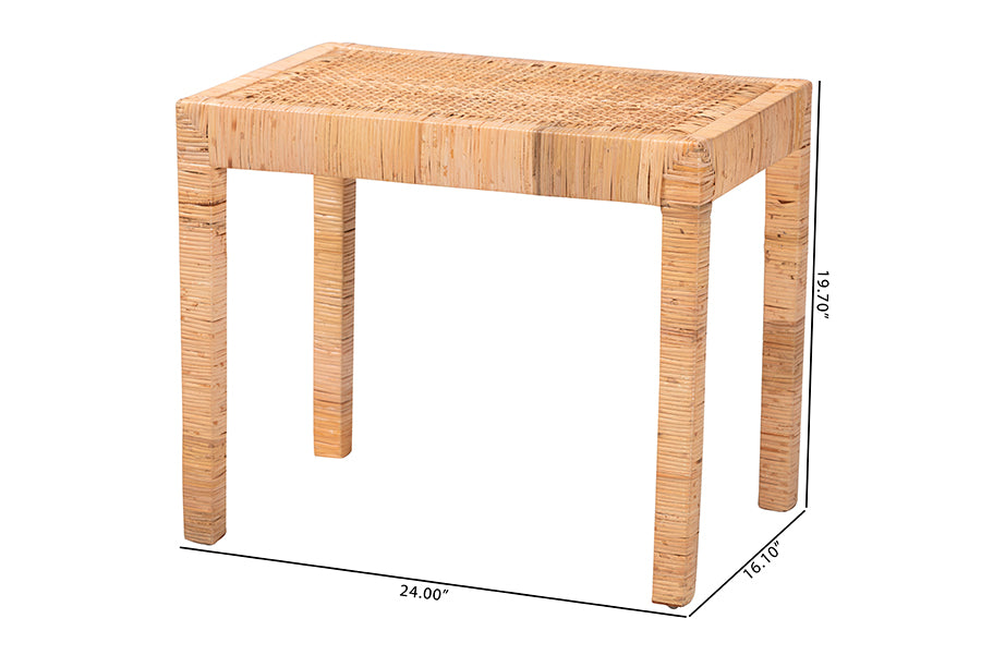 bali & pari Abelia Modern Bohemian Natural Rattan and Mahogany Wood Short Accent Bench