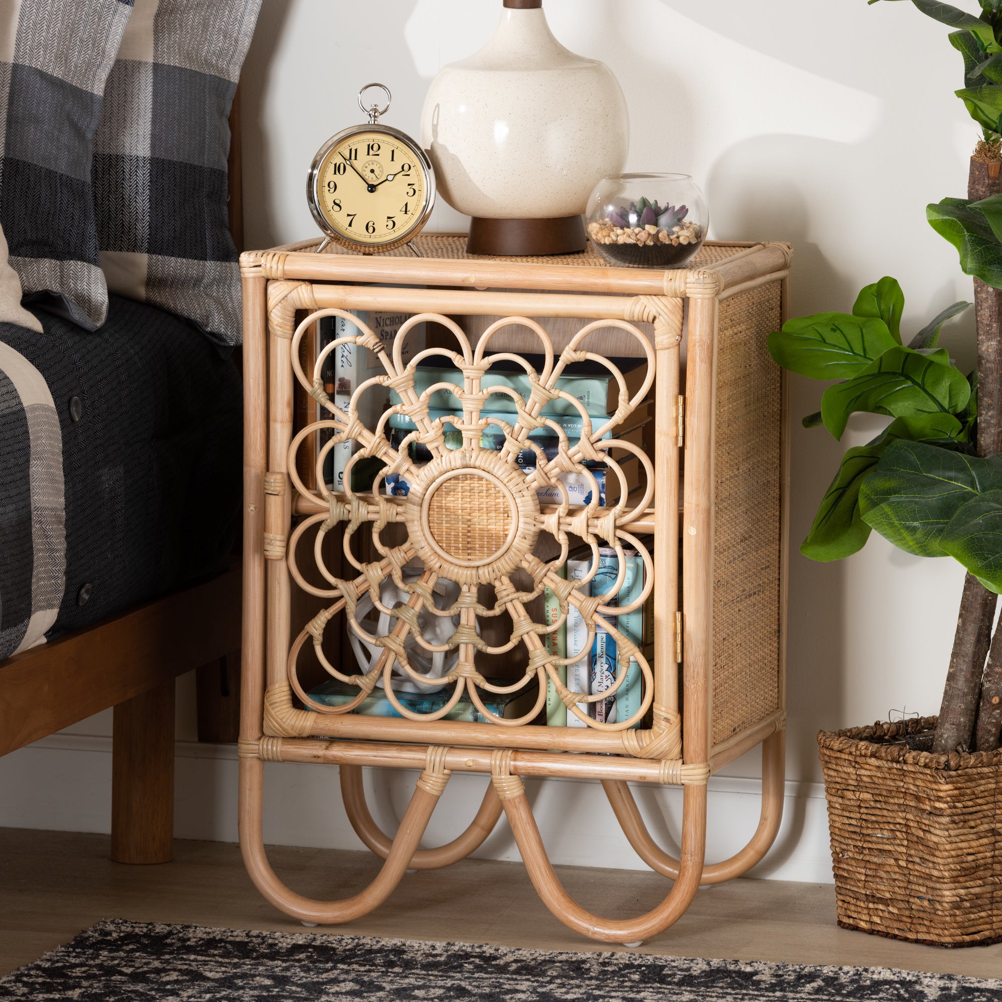 Acelin Modern Bohemian Natural Brown Rattan Nightstand