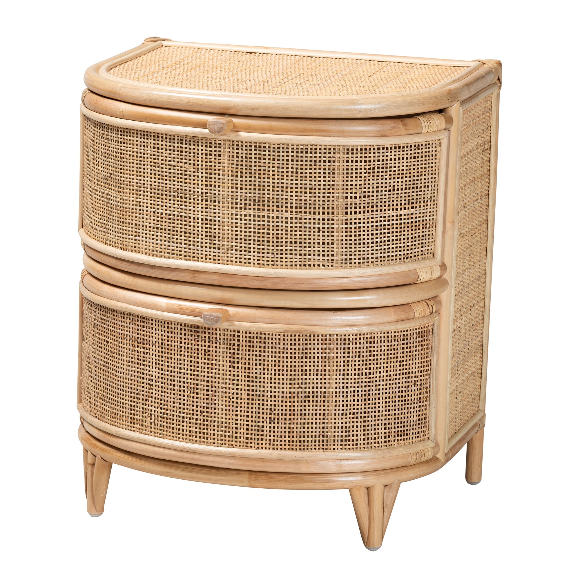 Oleta Modern Bohemian Natural Brown Rattan 2-Drawer Nightstand