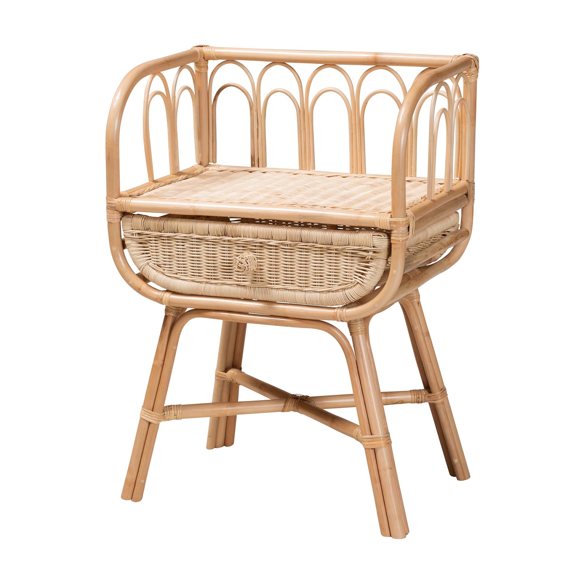 bali & pari Panchali Modern Bohemian Natural Brown Rattan Nightstand