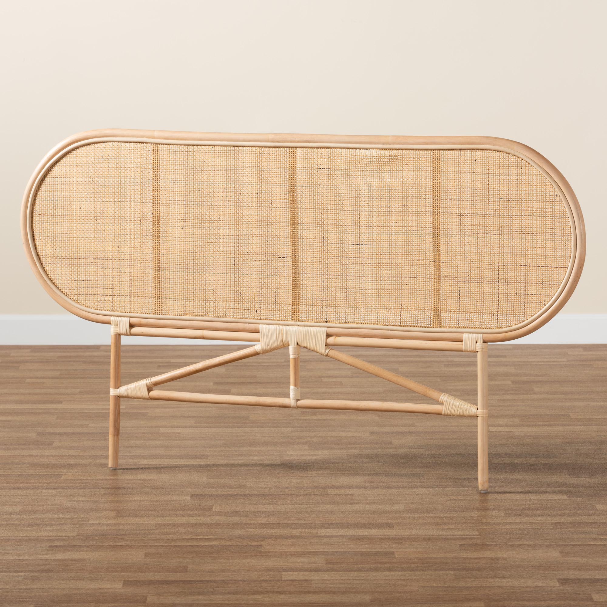 Reegan Modern Bohemian Natural Brown Rattan Queen Size Standalone Headboard