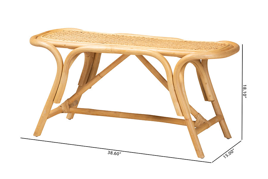 Septa Modern Bohemian Natural Brown Rattan Accent Bench