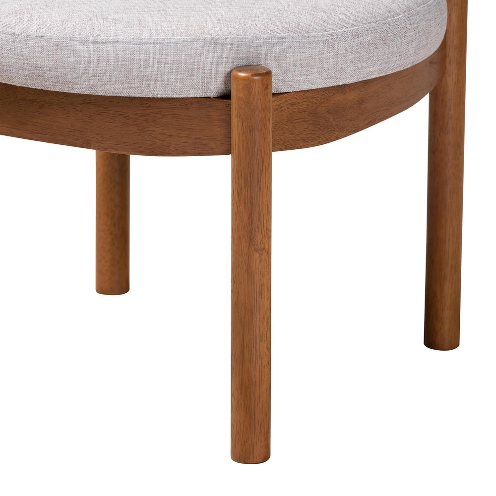 Iliana Japandi Greyish Beige Fabric and Walnut Brown Finished Wood Ottoman Footstool