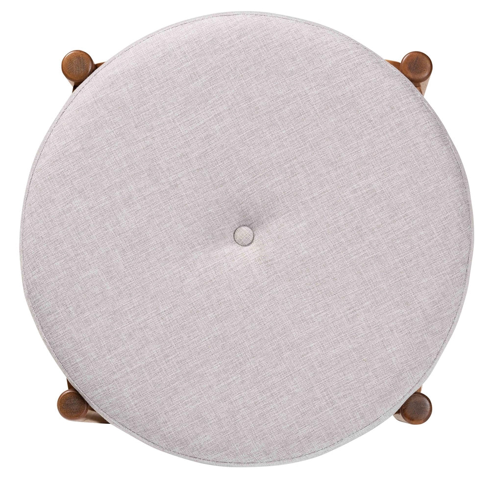 Iliana Japandi Greyish Beige Fabric and Walnut Brown Finished Wood Ottoman Footstool
