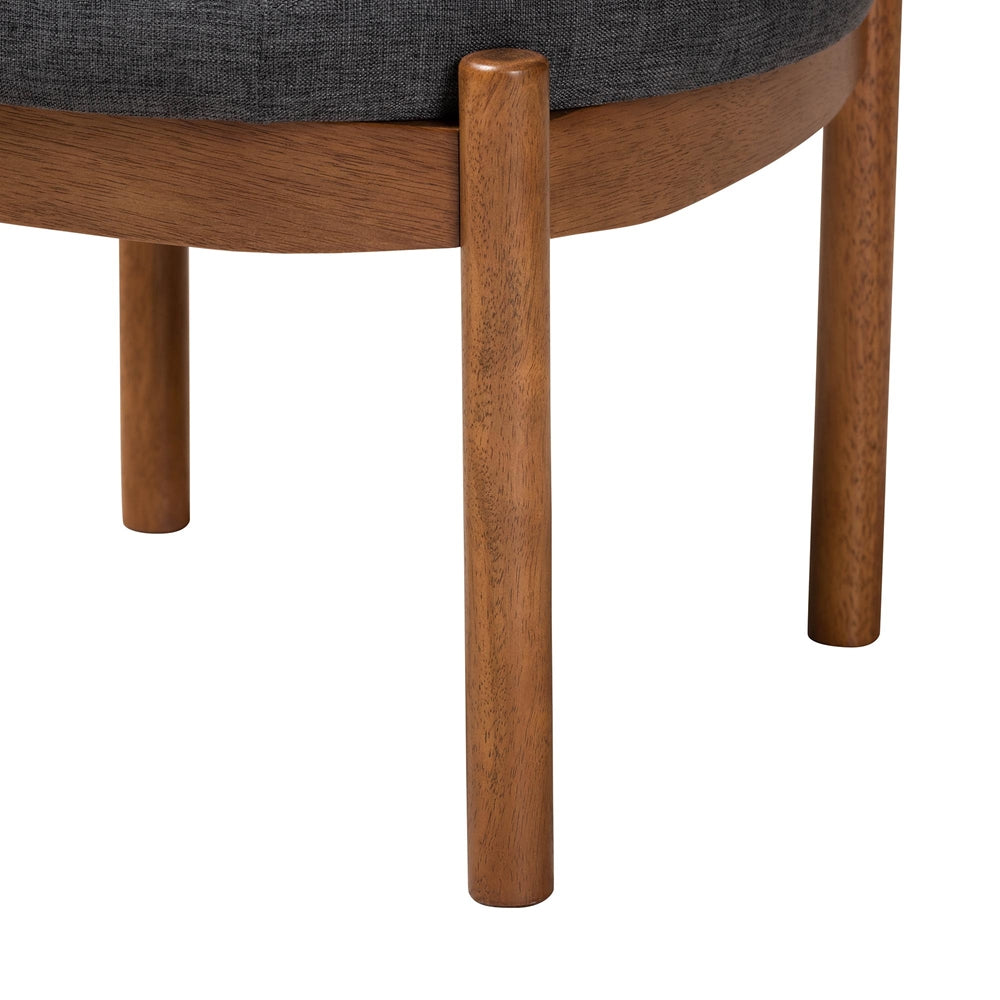 Iliana Japandi Dark Grey Fabric and Walnut Brown Finished Wood Ottoman Footstool
