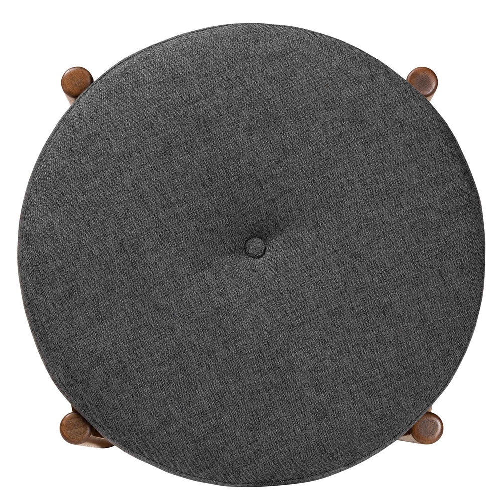 Iliana Japandi Dark Grey Fabric and Walnut Brown Finished Wood Ottoman Footstool