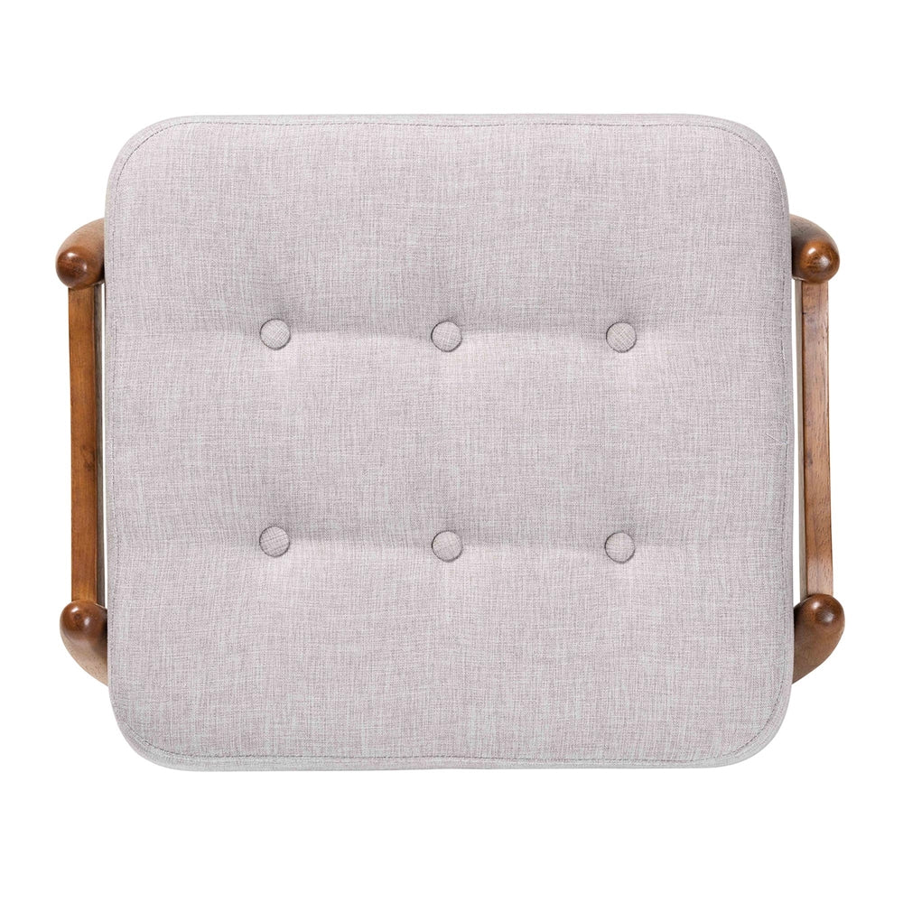 Jeanine Japandi Greyish Beige Fabric and Walnut Brown Finished Wood Ottoman Footstool