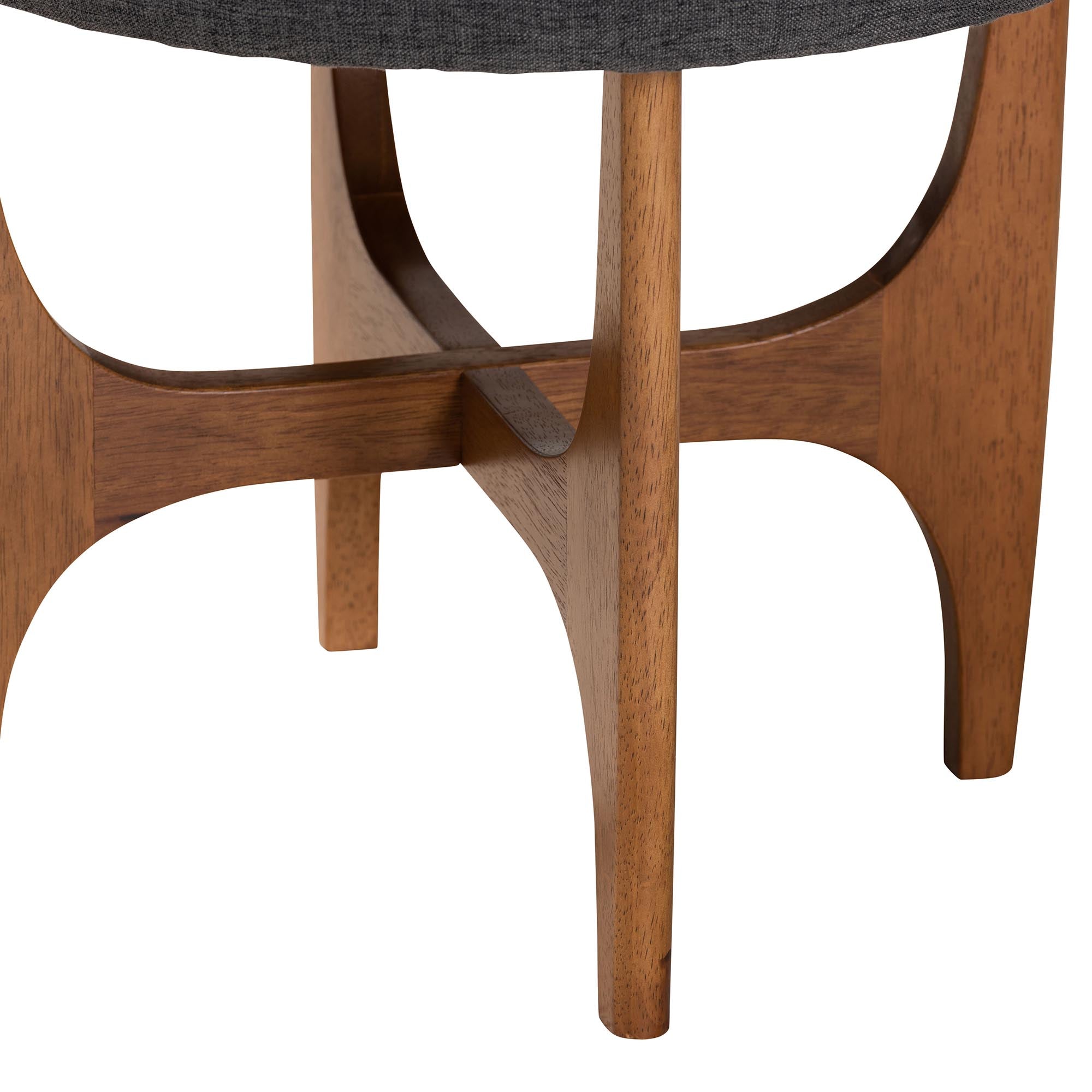 Theo Japandi Dark Grey Fabric and Walnut Brown Finished Wood Ottoman Footstool