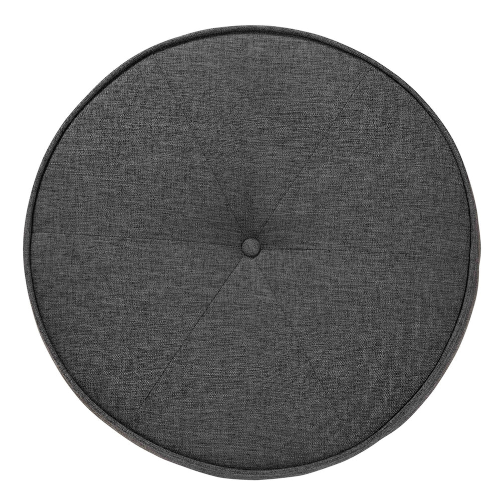 Theo Japandi Dark Grey Fabric and Walnut Brown Finished Wood Ottoman Footstool