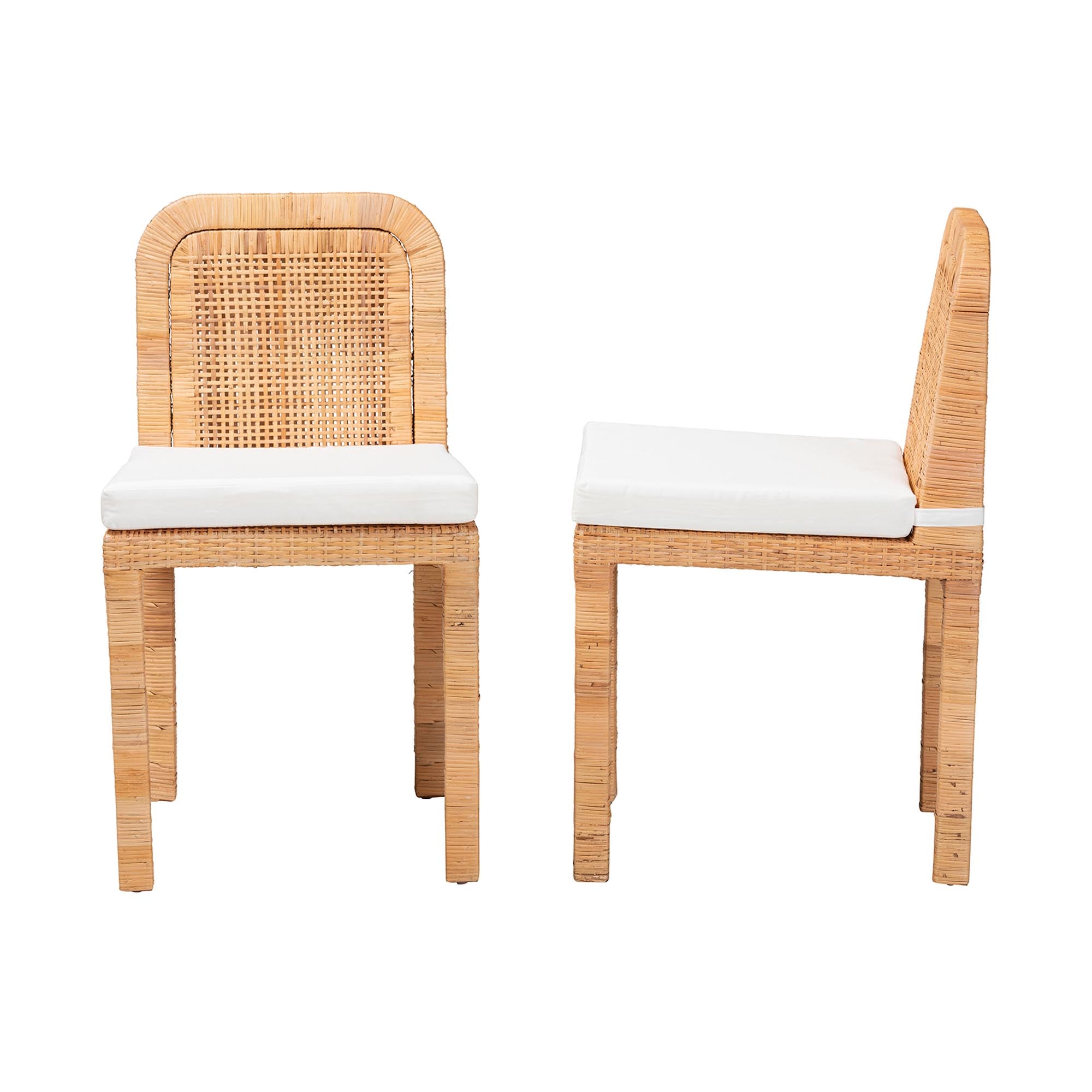 bali & pari Zariah Modern Bohemian Natural Brown Rattan and Mahogany Wood 2-Piece Dining Chair Set