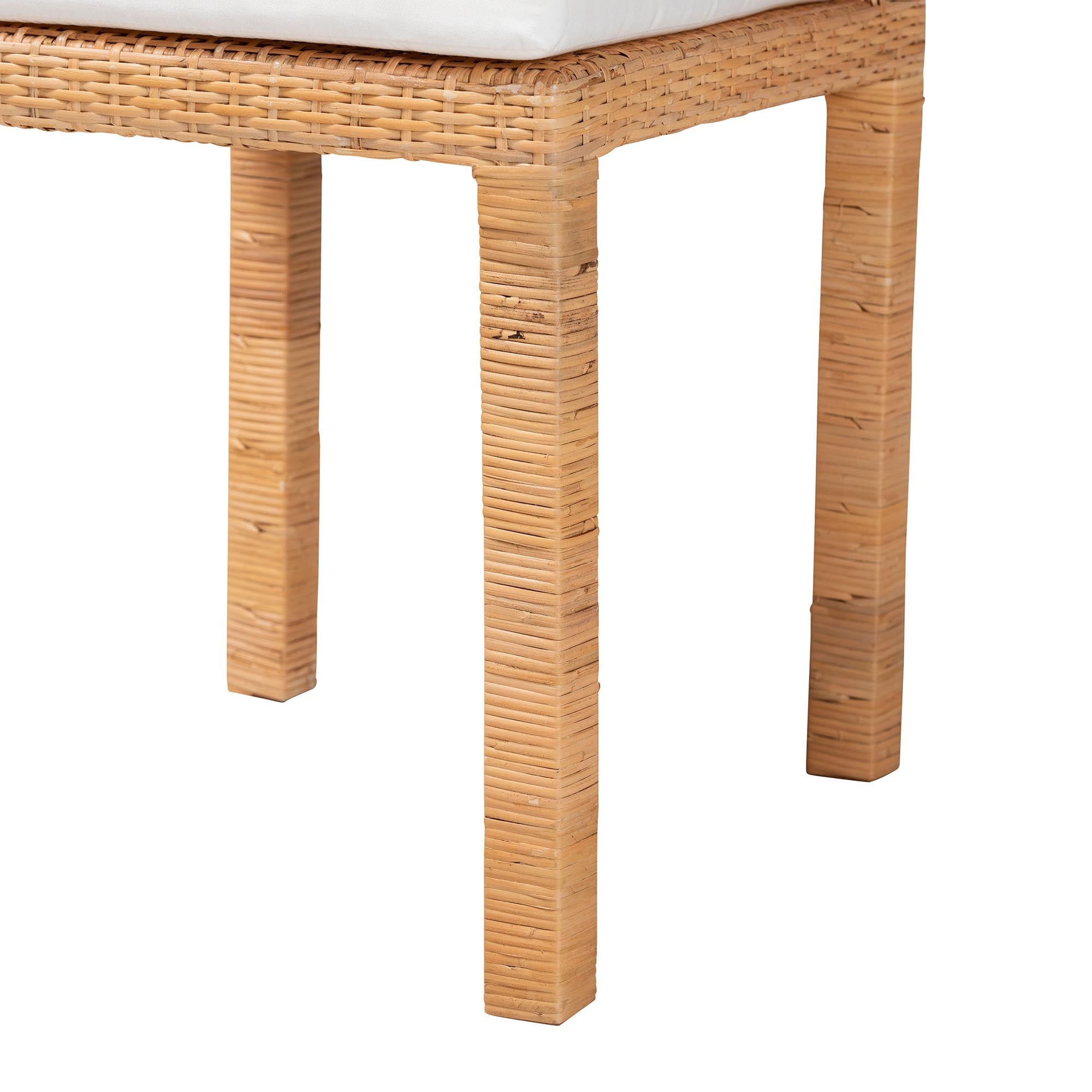 bali & pari Zariah Modern Bohemian Natural Brown Rattan and Mahogany Wood 2-Piece Dining Chair Set