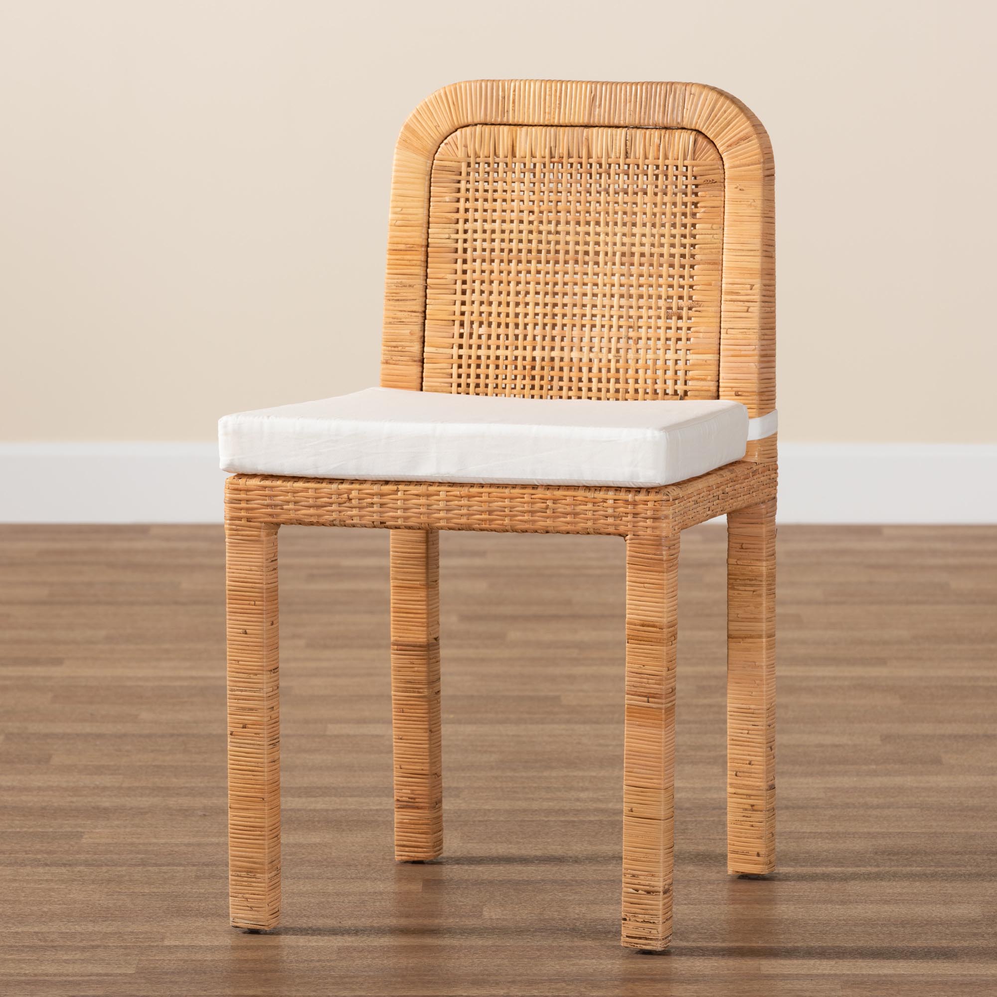 bali & pari Zariah Modern Bohemian Natural Brown Rattan and Mahogany Wood 2-Piece Dining Chair Set