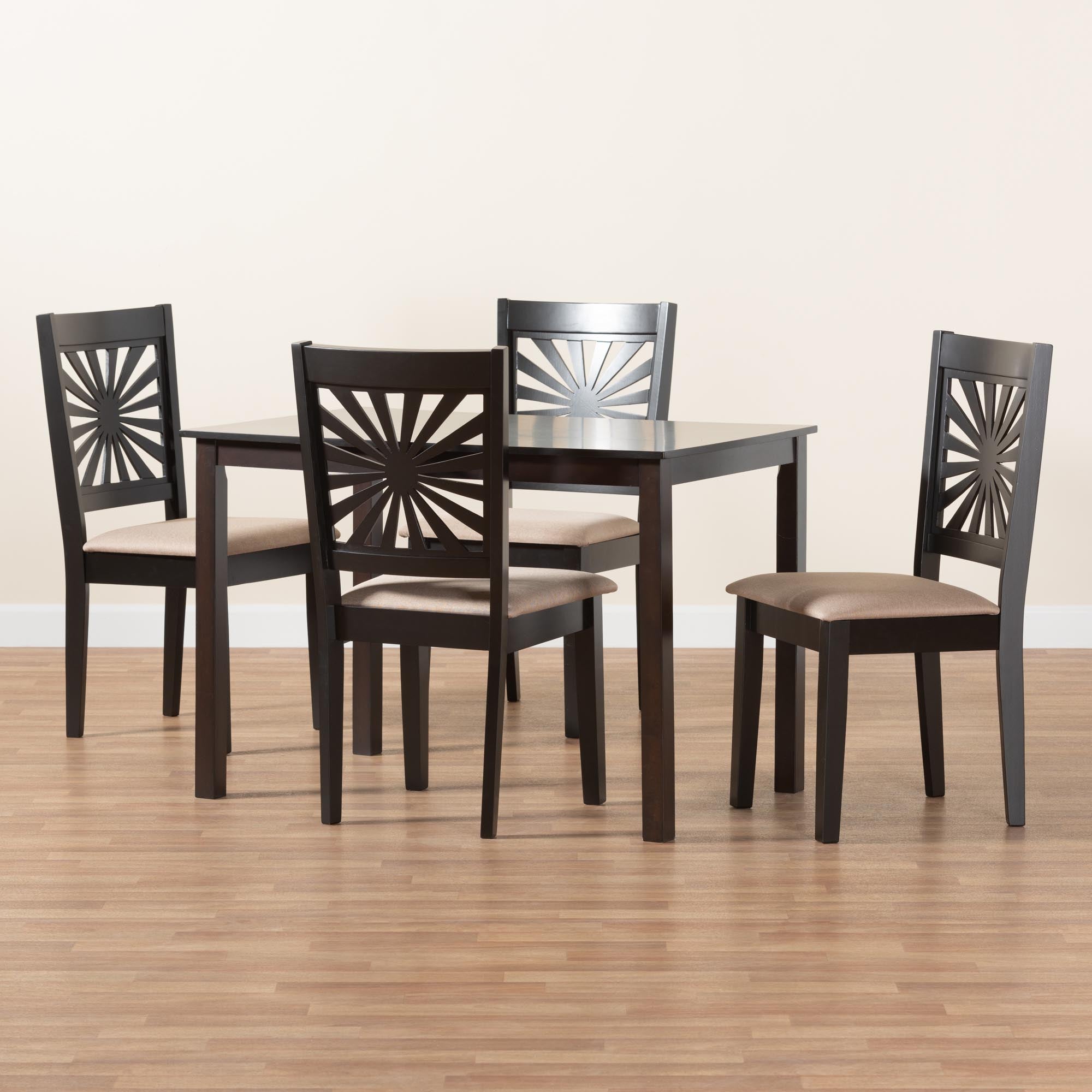 Olympia Modern Beige Fabric and Espresso Brown Finished Wood 5-Piece Dining Set