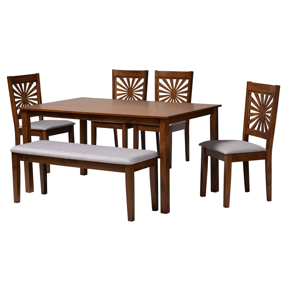 Olympia Modern Grey Fabric and Walnut Brown Finished Wood 6-Piece Dining Set