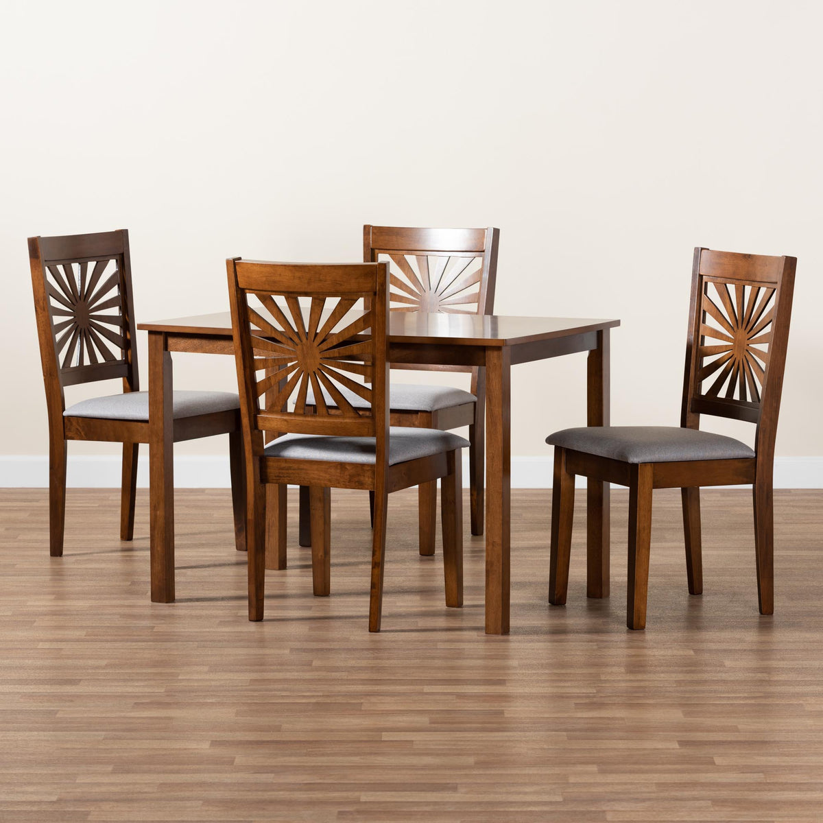 Olympia Modern Grey Fabric and Walnut Brown Finished Wood 5-Piece Dining Set