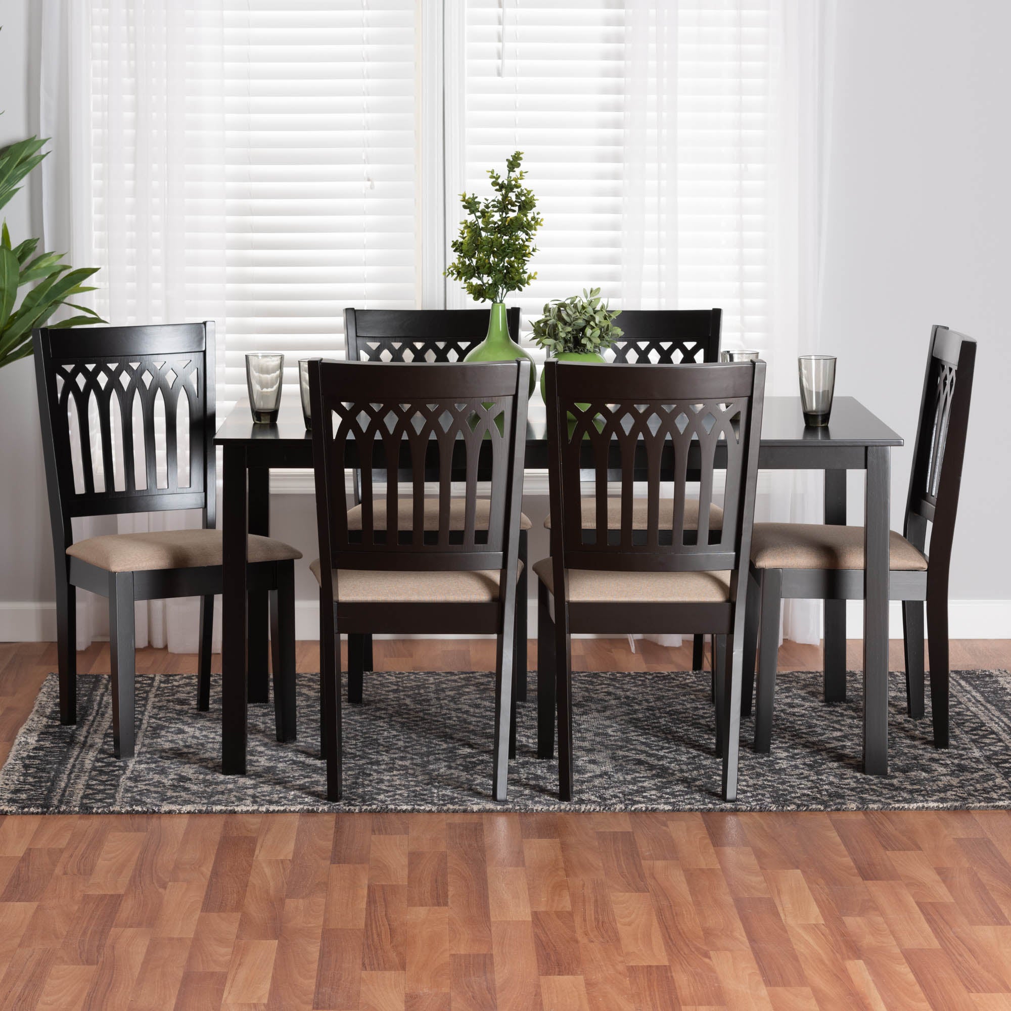 Genesis Modern Beige Fabric and Dark Brown Finished Wood 7-Piece Dining Set