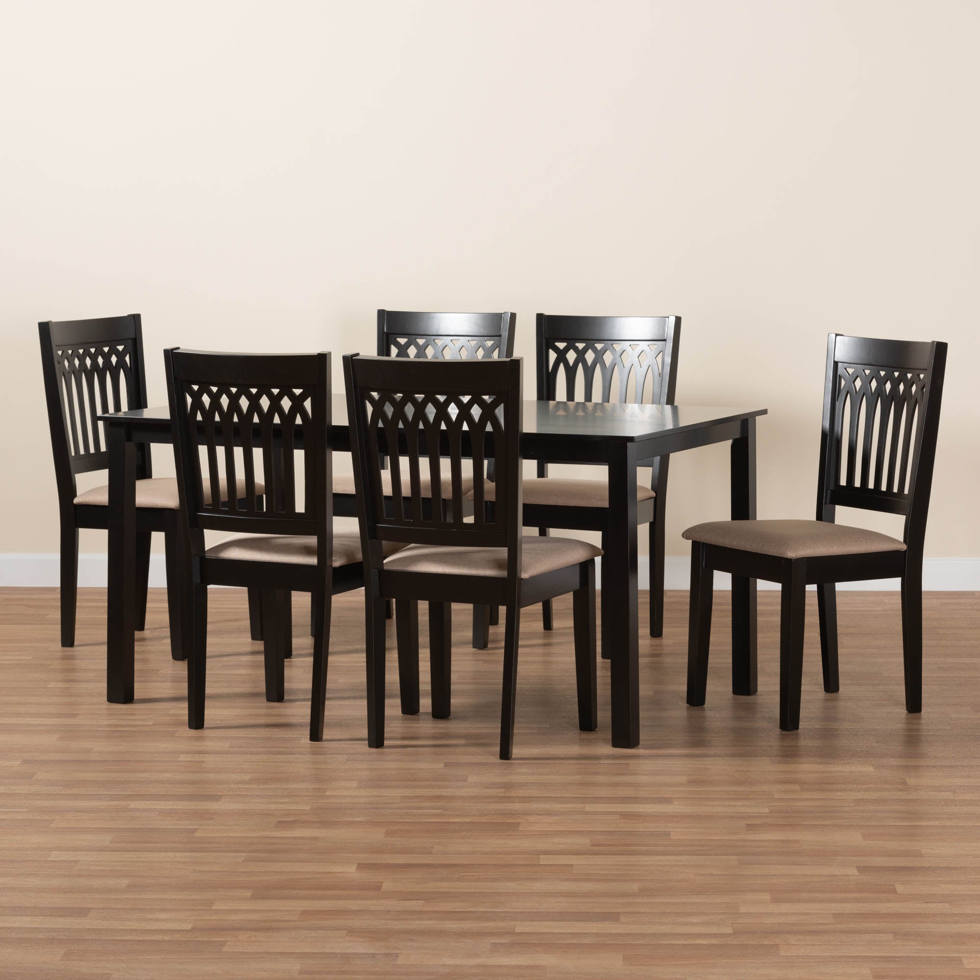 Genesis Modern Beige Fabric and Dark Brown Finished Wood 7-Piece Dining Set