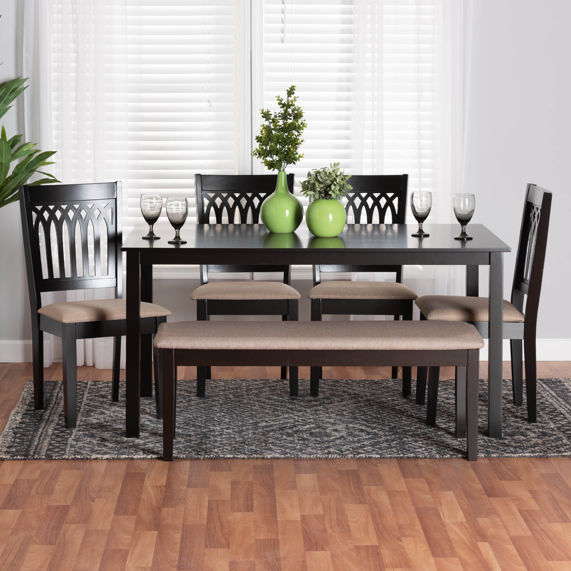Genesis Modern Beige Fabric and Dark Brown Finished Wood 6-Piece Dining Set
