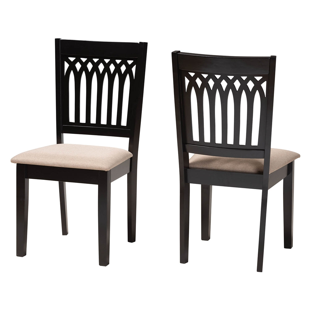 Genesis Modern Beige Fabric and Dark Brown Finished Wood 2-Piece Dining Chair Set