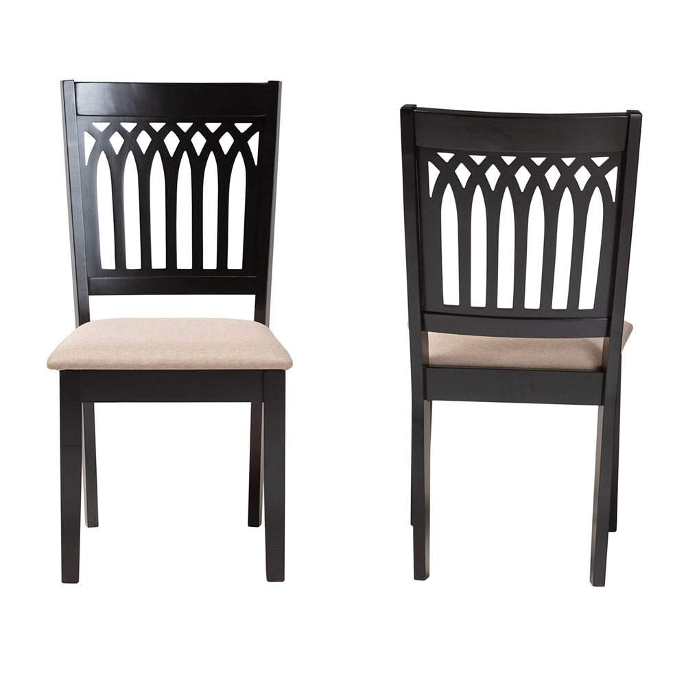 Genesis Modern Beige Fabric and Dark Brown Finished Wood 2-Piece Dining Chair Set