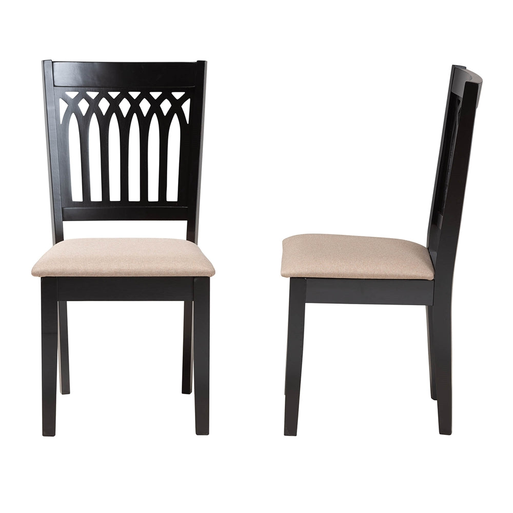 Genesis Modern Beige Fabric and Dark Brown Finished Wood 2-Piece Dining Chair Set