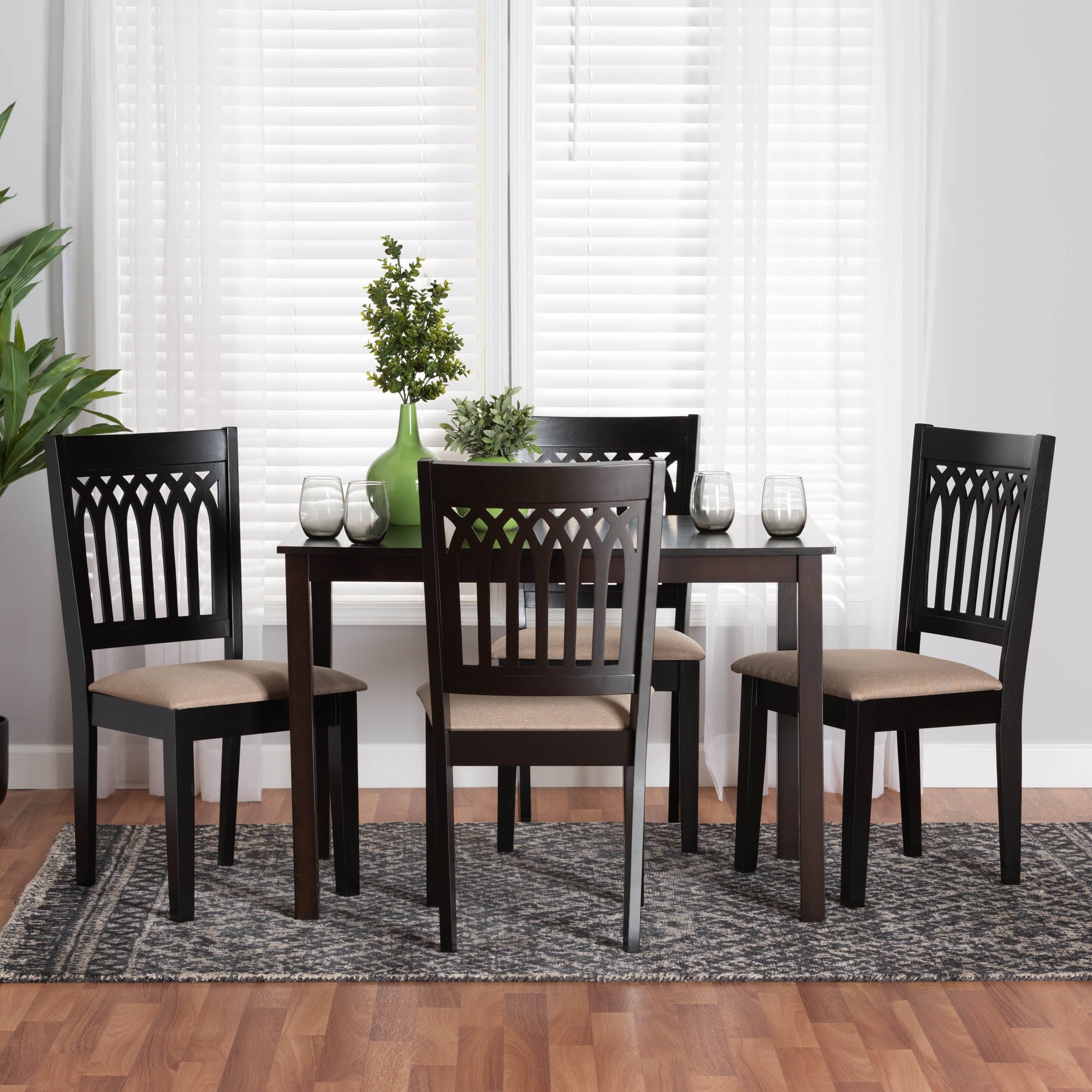Genesis Modern Beige Fabric and Dark Brown Finished Wood 5-Piece Dining Set