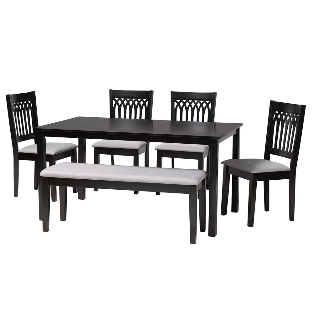 Genesis Modern Grey Fabric and Dark Brown Finished Wood 6-Piece Dining Set