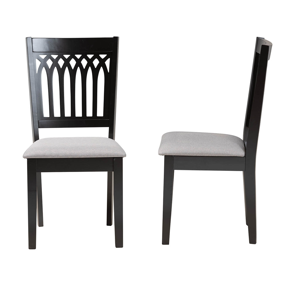 Genesis Modern Grey Fabric and Dark Brown Finished Wood 2-Piece Dining Chair Set
