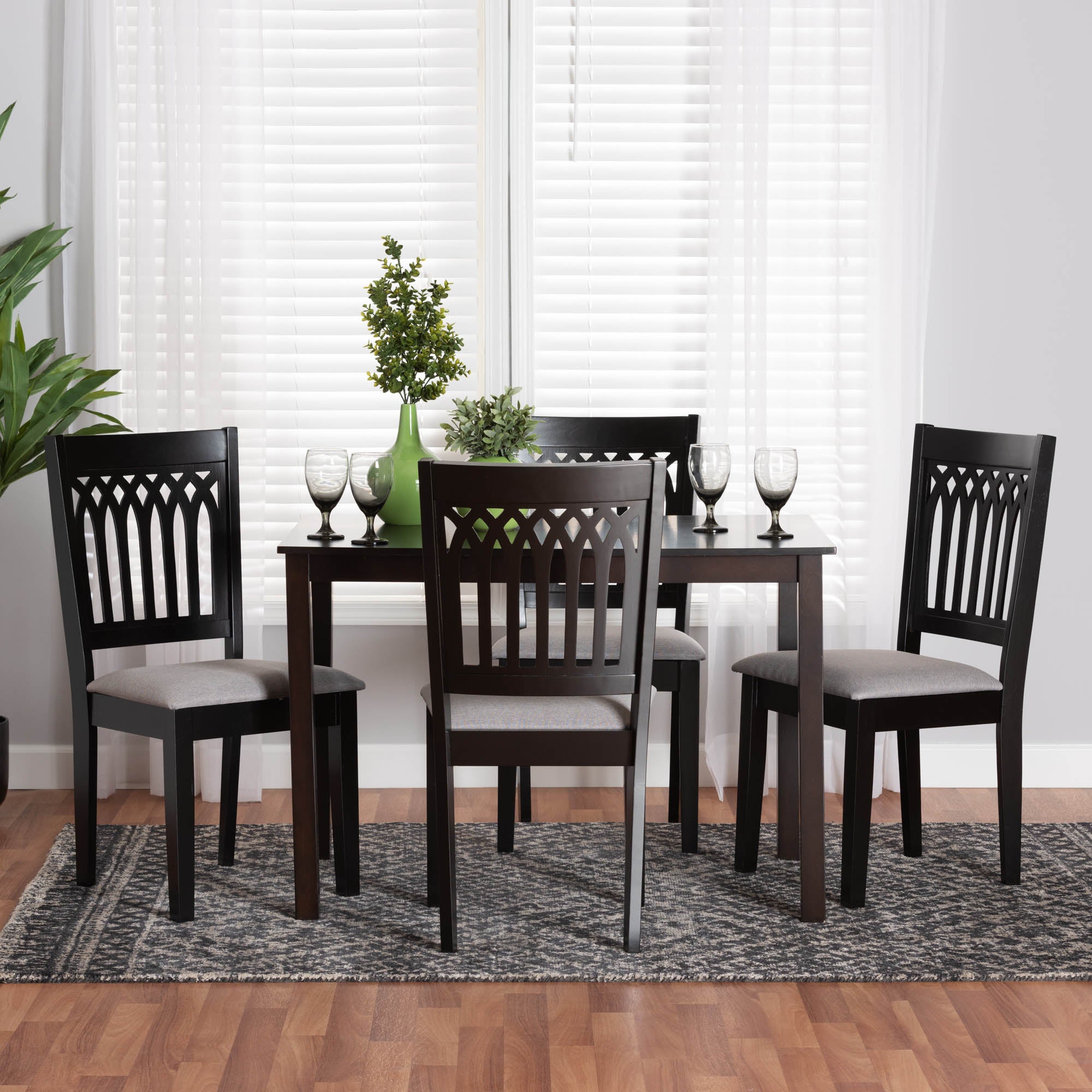 Genesis Modern Grey Fabric and Dark Brown Finished Wood 5-Piece Dining Set