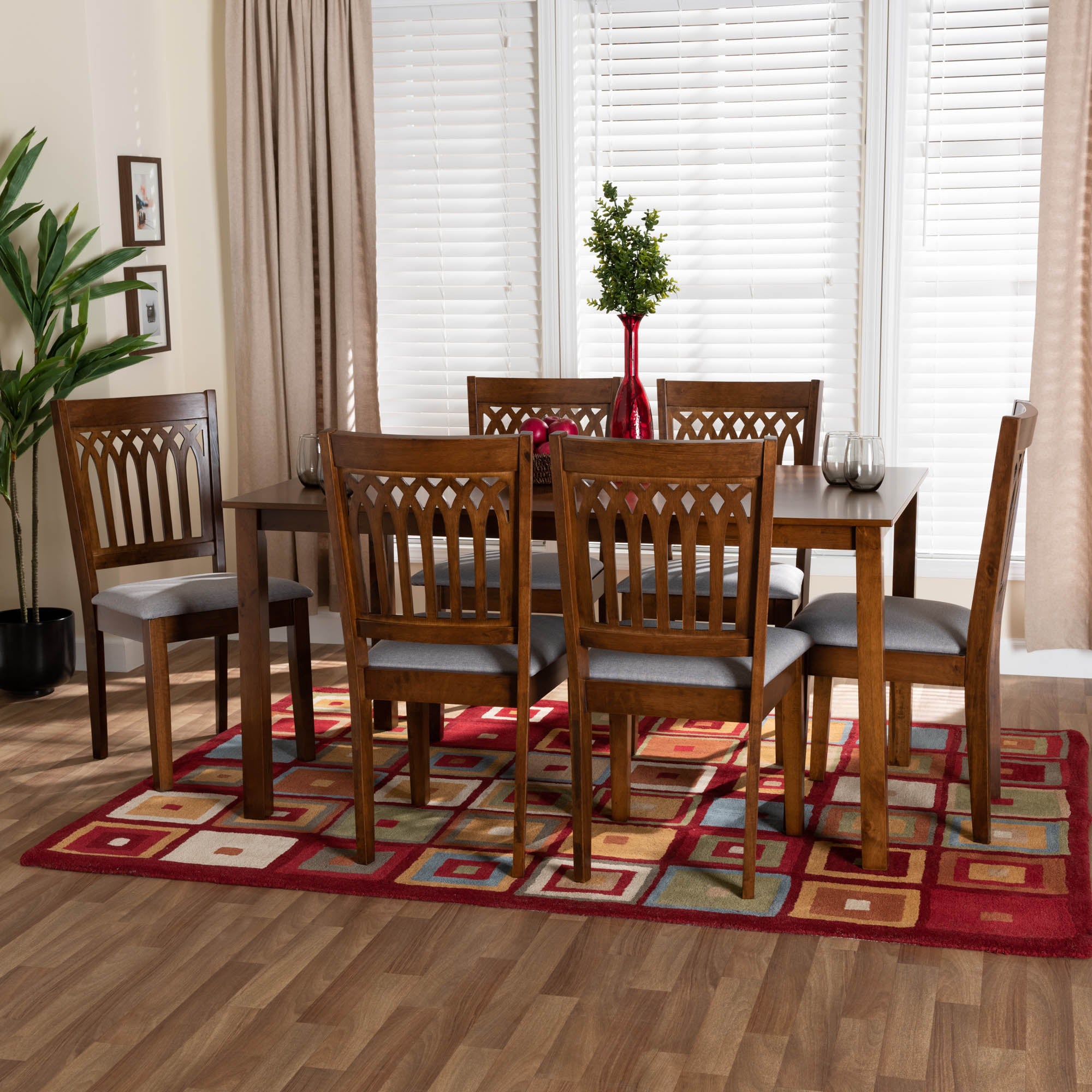 Genesis Modern Grey Fabric and Walnut Brown Finished Wood 7-Piece Dining Set
