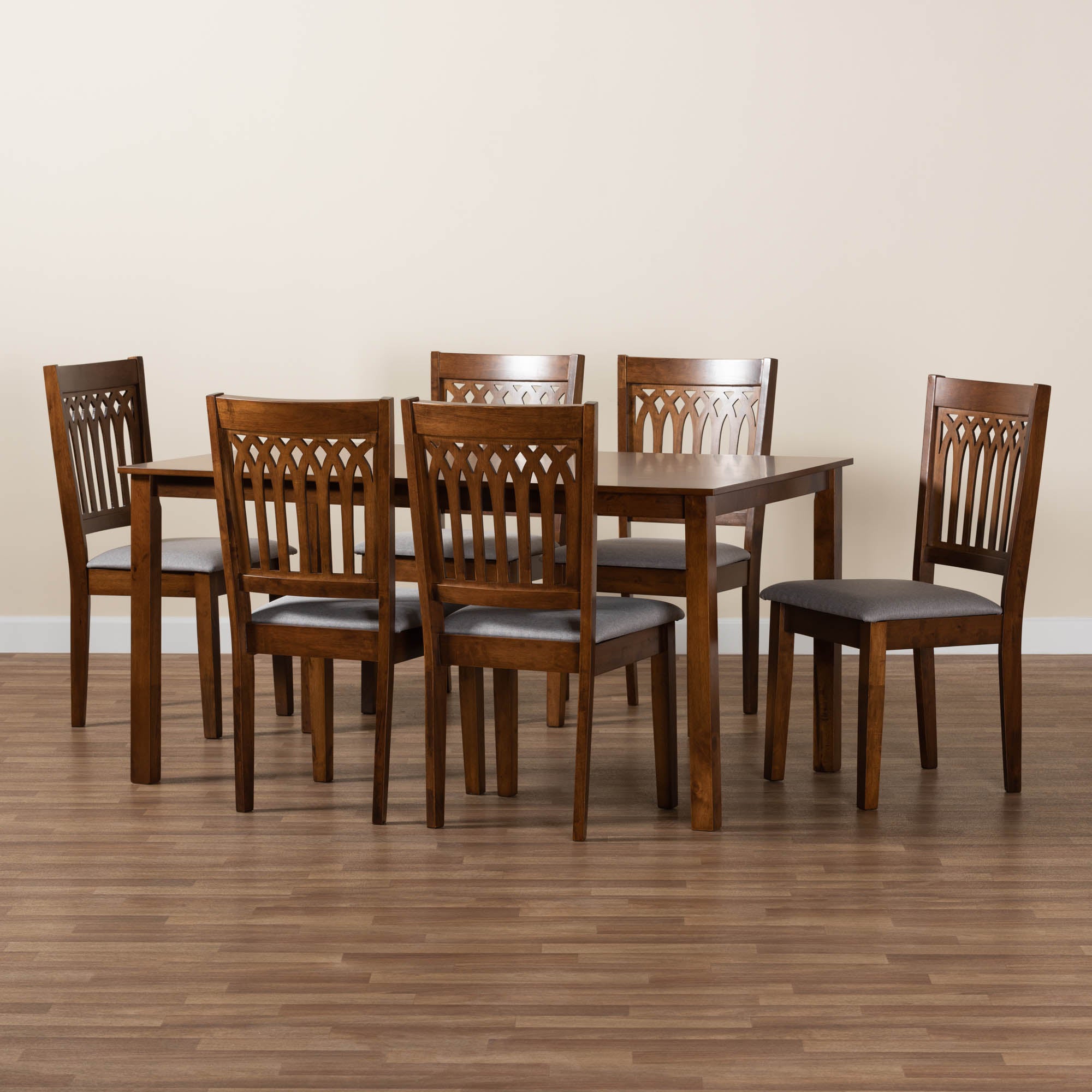 Genesis Modern Grey Fabric and Walnut Brown Finished Wood 7-Piece Dining Set