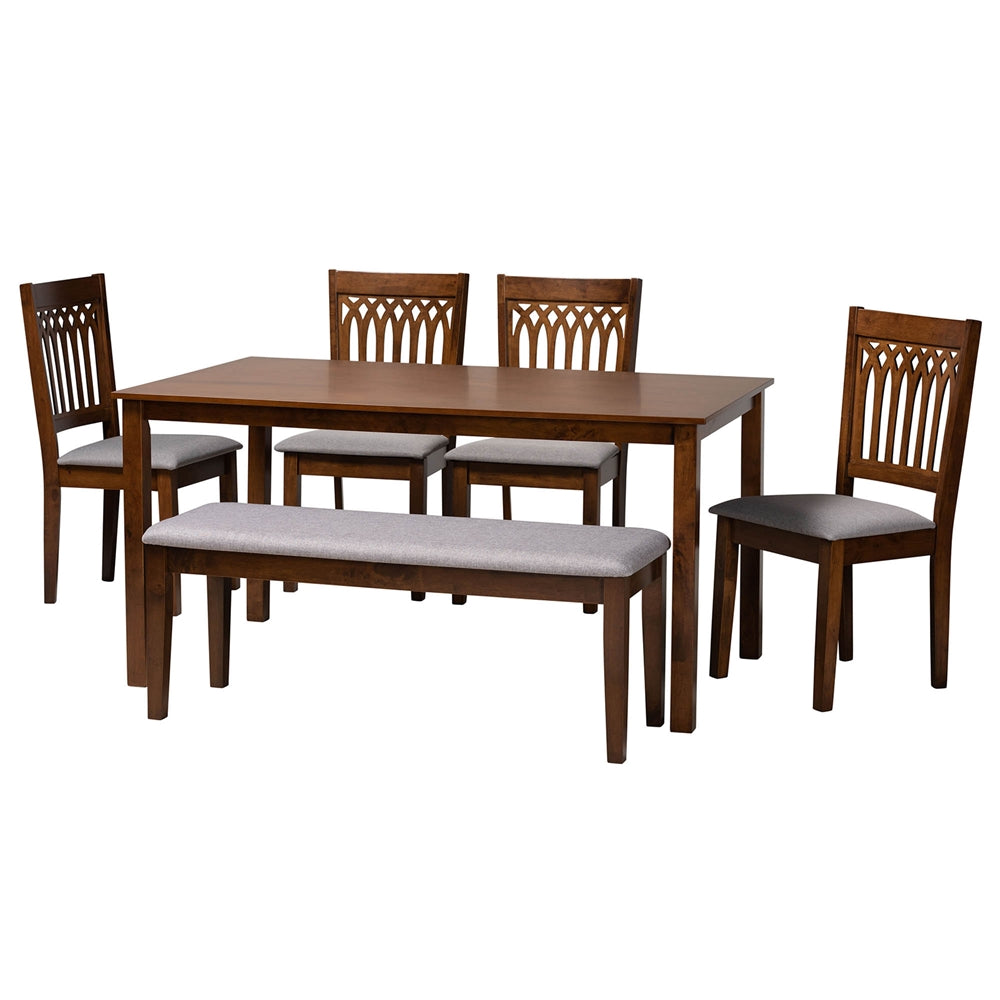Genesis Modern Grey Fabric and Walnut Brown Finished Wood 6-Piece Dining Set