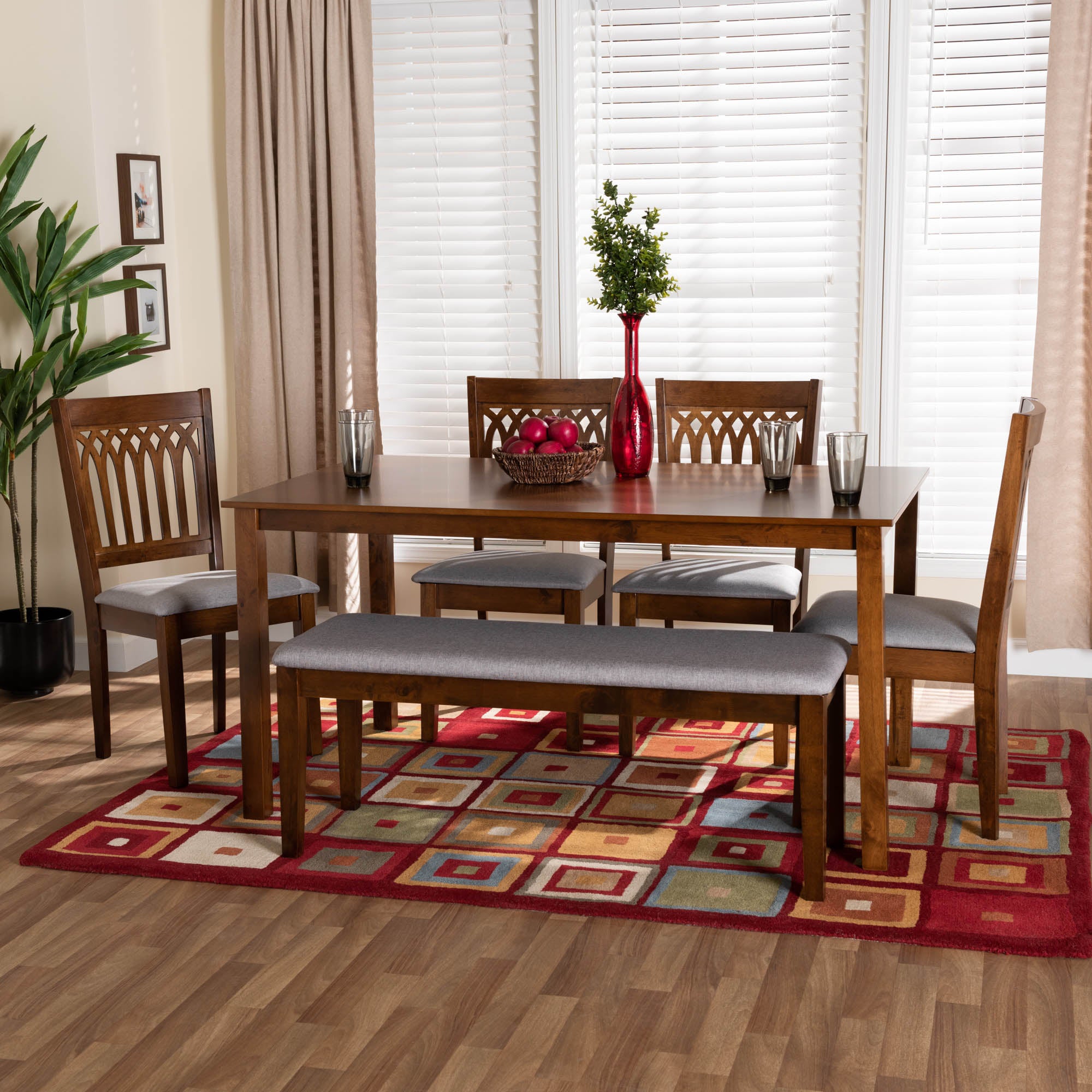 Genesis Modern Grey Fabric and Walnut Brown Finished Wood 6-Piece Dining Set