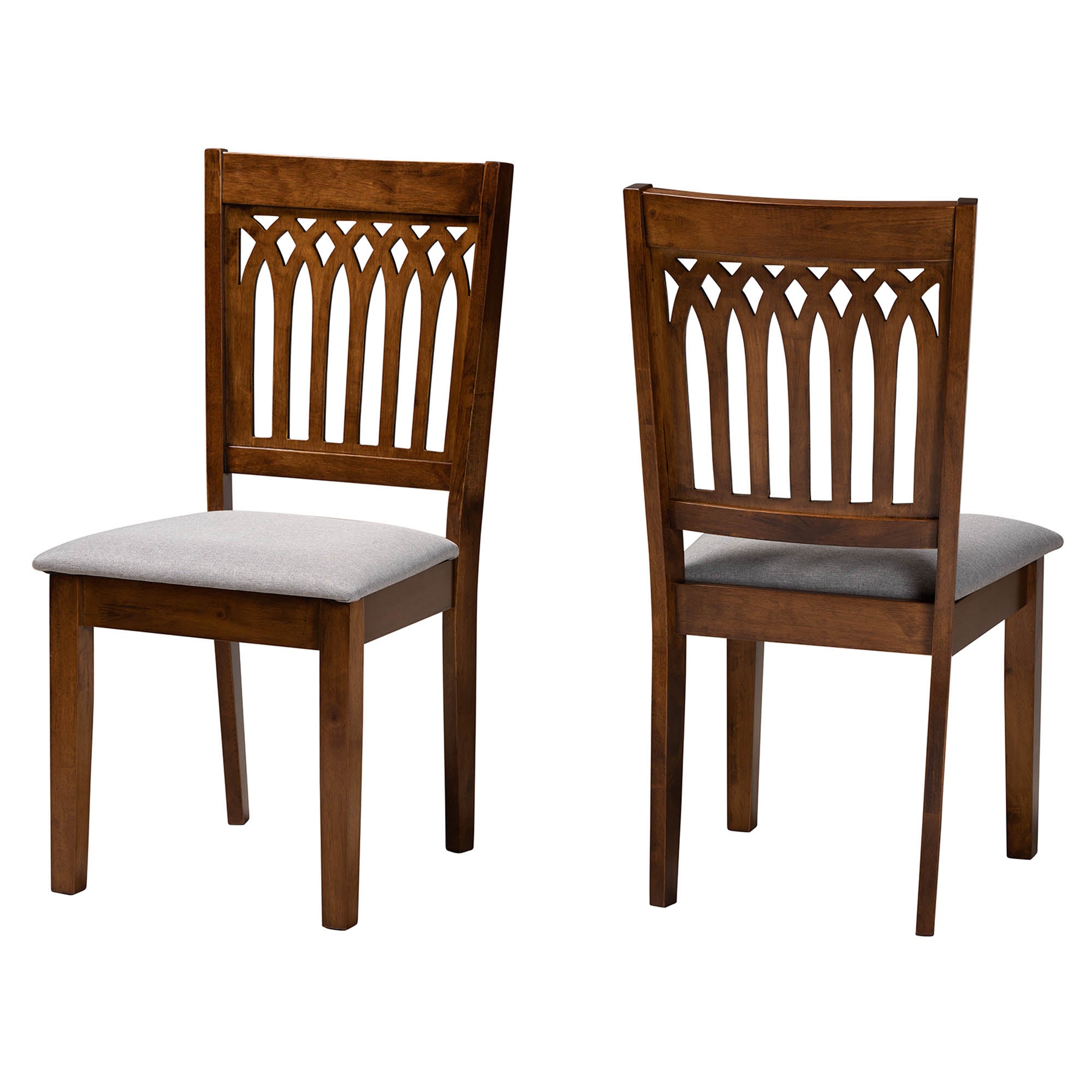 Genesis Modern Grey Fabric and Walnut Brown Finished Wood 2-Piece Dining Chair Set