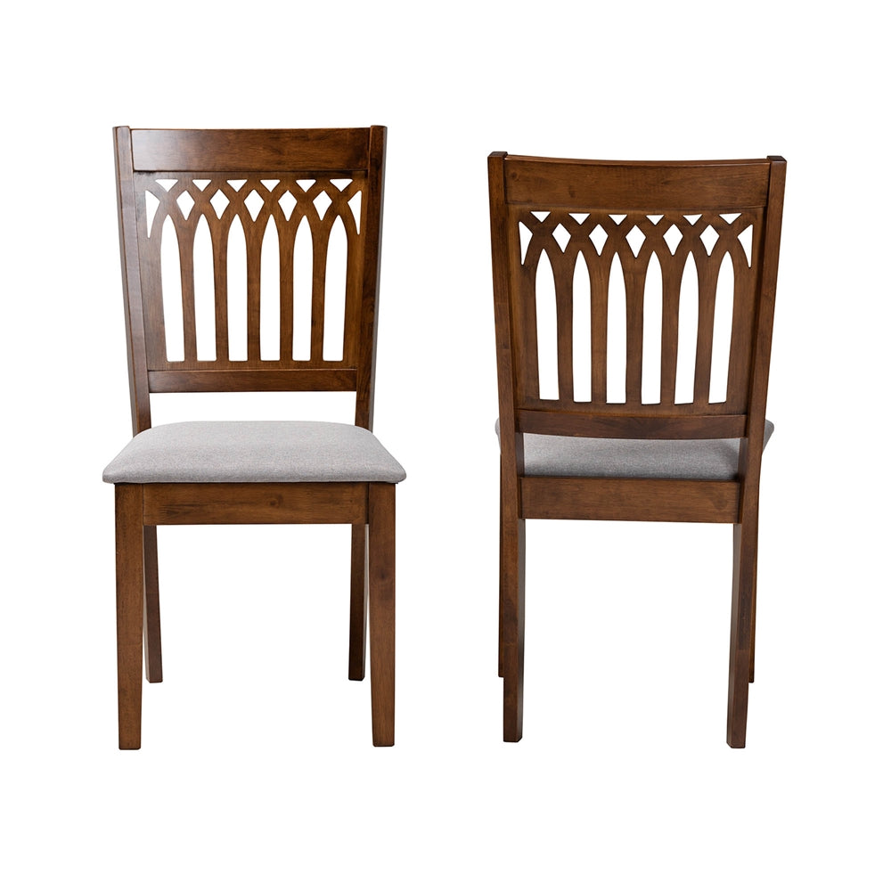 Genesis Modern Grey Fabric and Walnut Brown Finished Wood 2-Piece Dining Chair Set