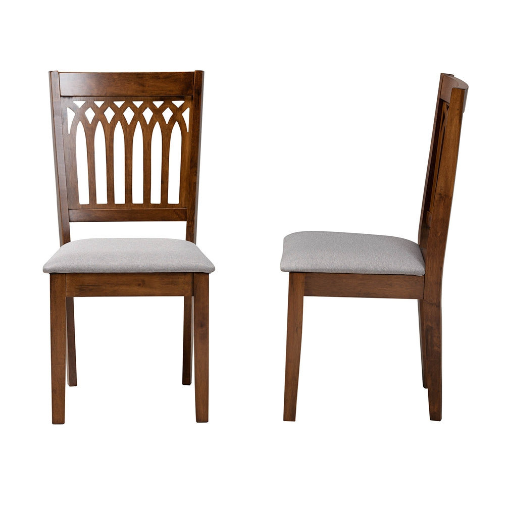 Genesis Modern Grey Fabric and Walnut Brown Finished Wood 2-Piece Dining Chair Set