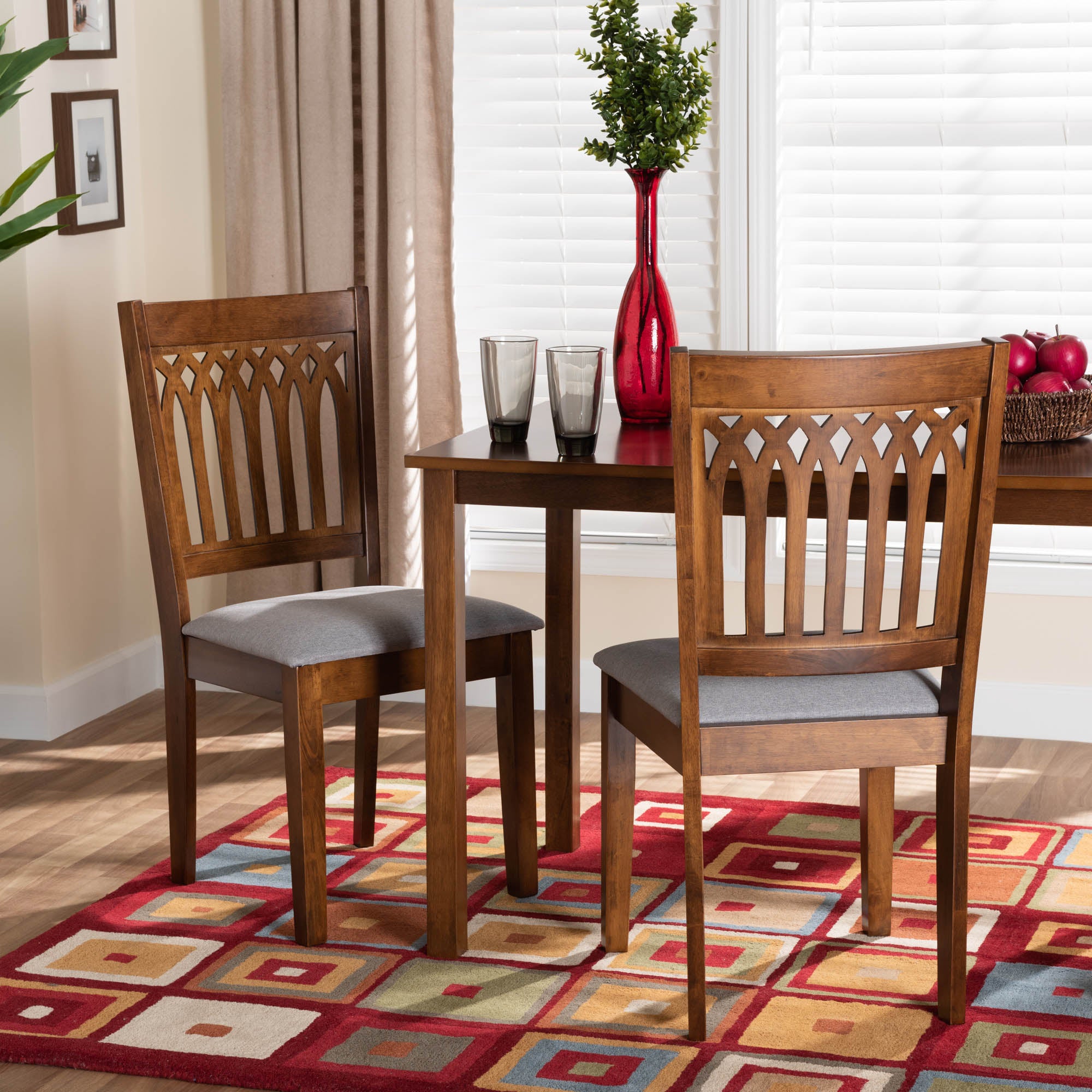 Genesis Modern Grey Fabric and Walnut Brown Finished Wood 2-Piece Dining Chair Set