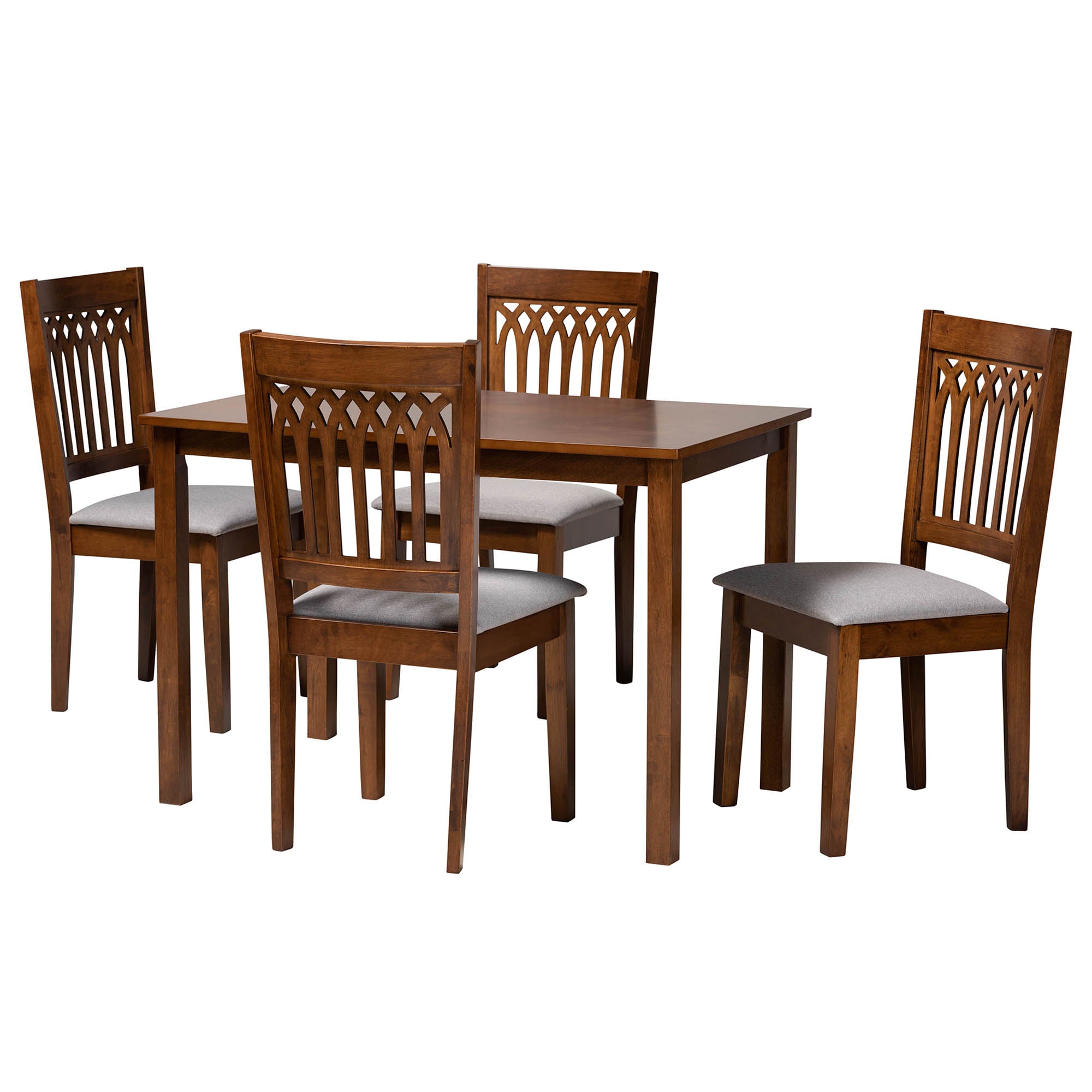 Genesis Modern Grey Fabric and Walnut Brown Finished Wood 5-Piece Dining Set