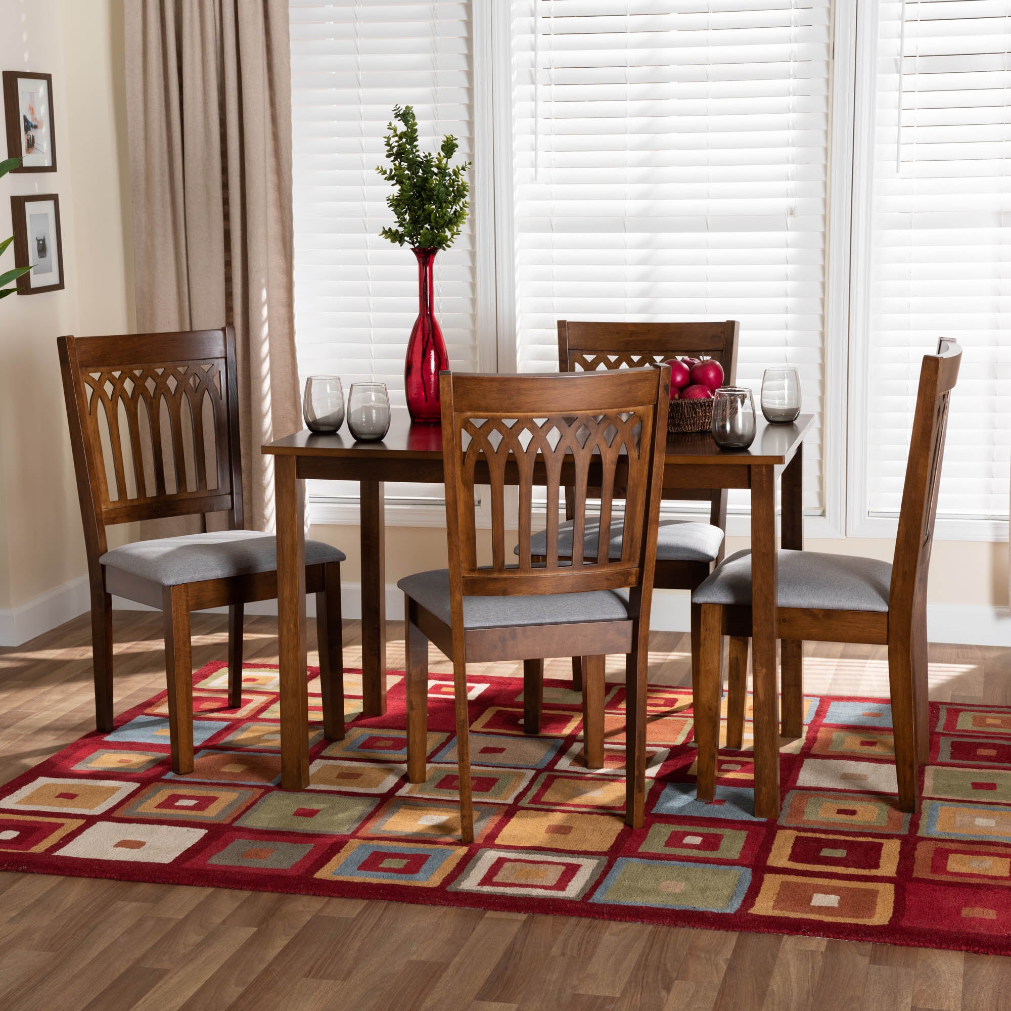 Genesis Modern Grey Fabric and Walnut Brown Finished Wood 5-Piece Dining Set