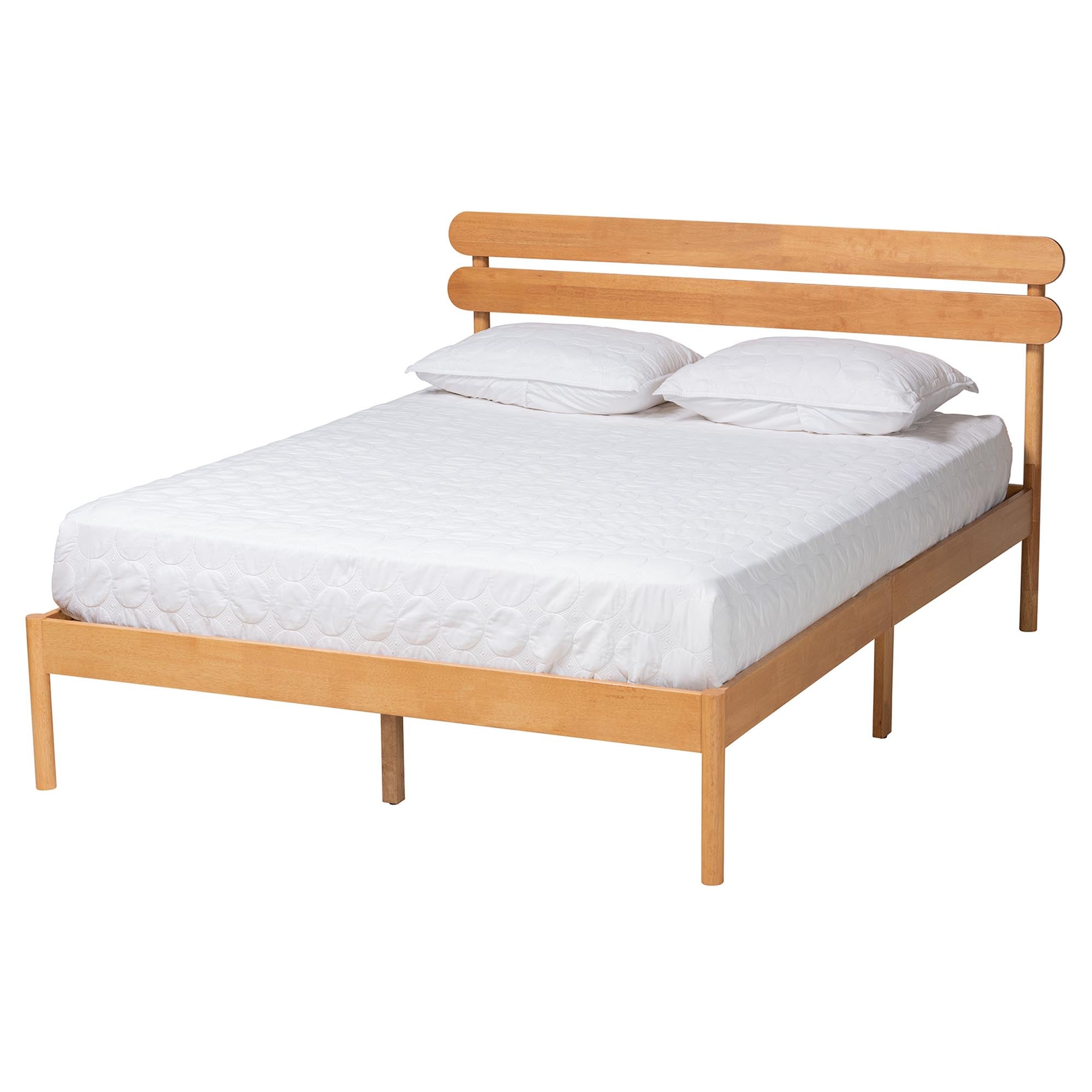Evander Queen Platform Bed – Japandi Minimalist Wood Frame Sandy Brown
